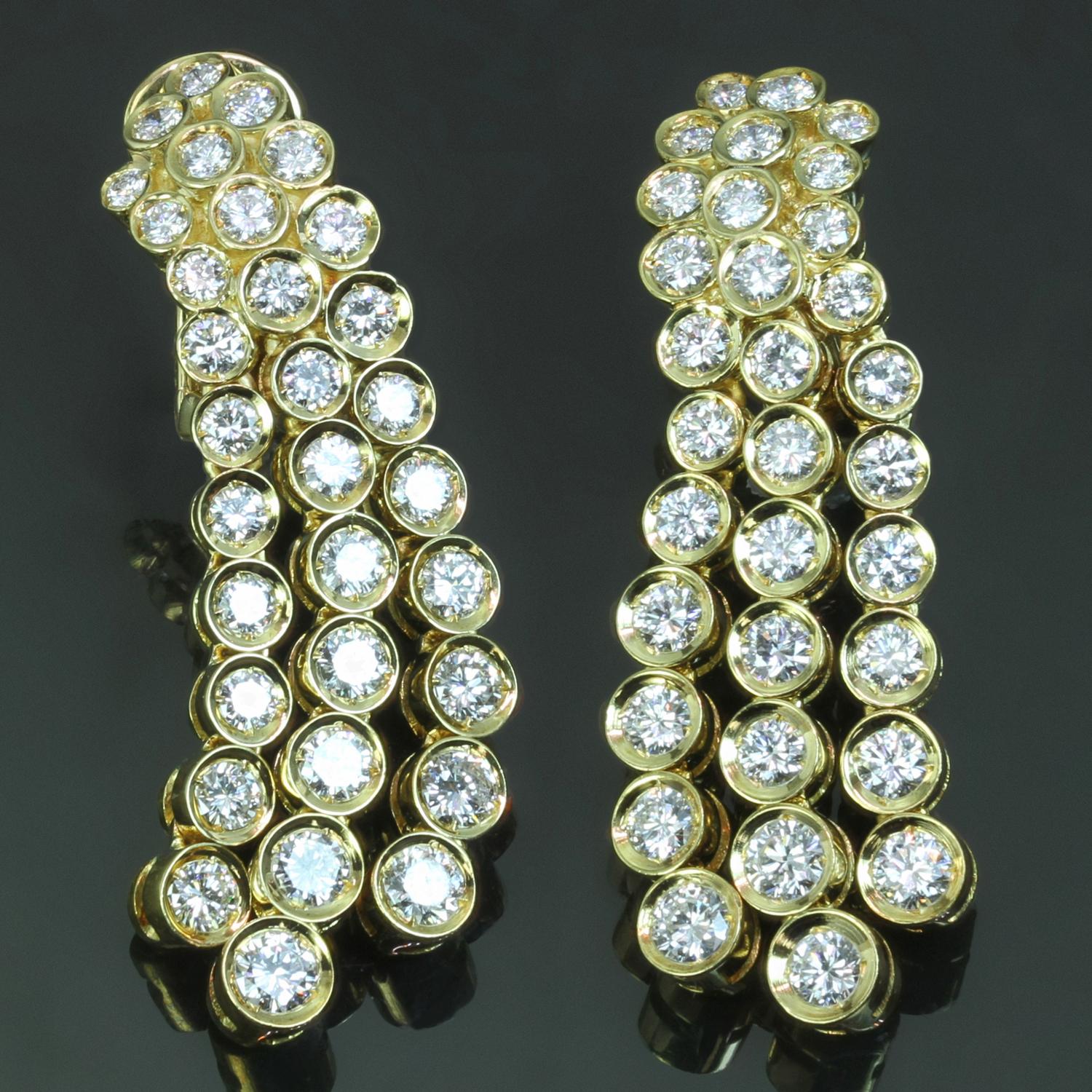 FRED PARIS Diamond Yellow Gold Cascade Chandelier Earrings In Excellent Condition In New York, NY