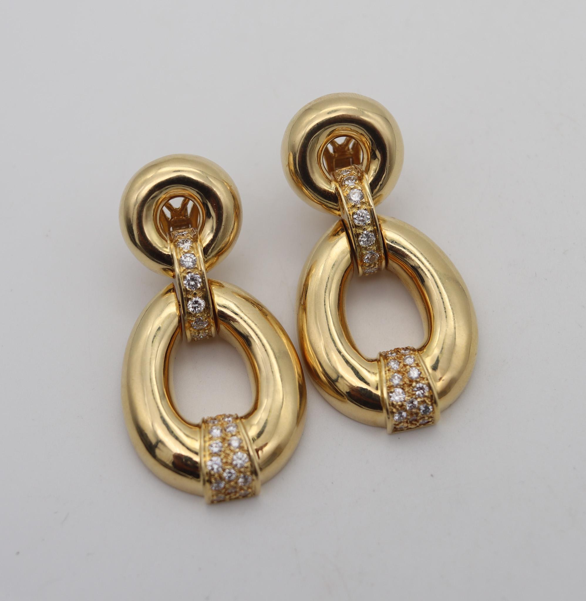 Brilliant Cut Fred Paris Door Knockers Earrings In 18Kt Yellow Gold With 2.40 Ctw VS Diamonds For Sale