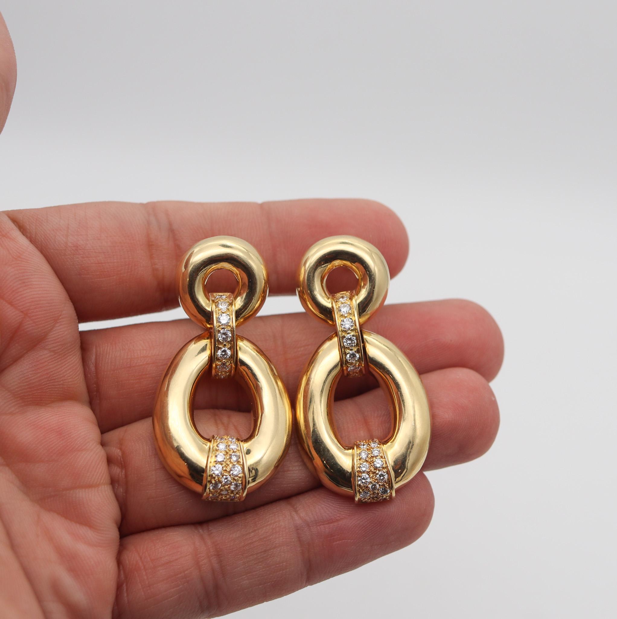 Fred Paris Door Knockers Earrings In 18Kt Yellow Gold With 2.40 Ctw VS Diamonds For Sale 1