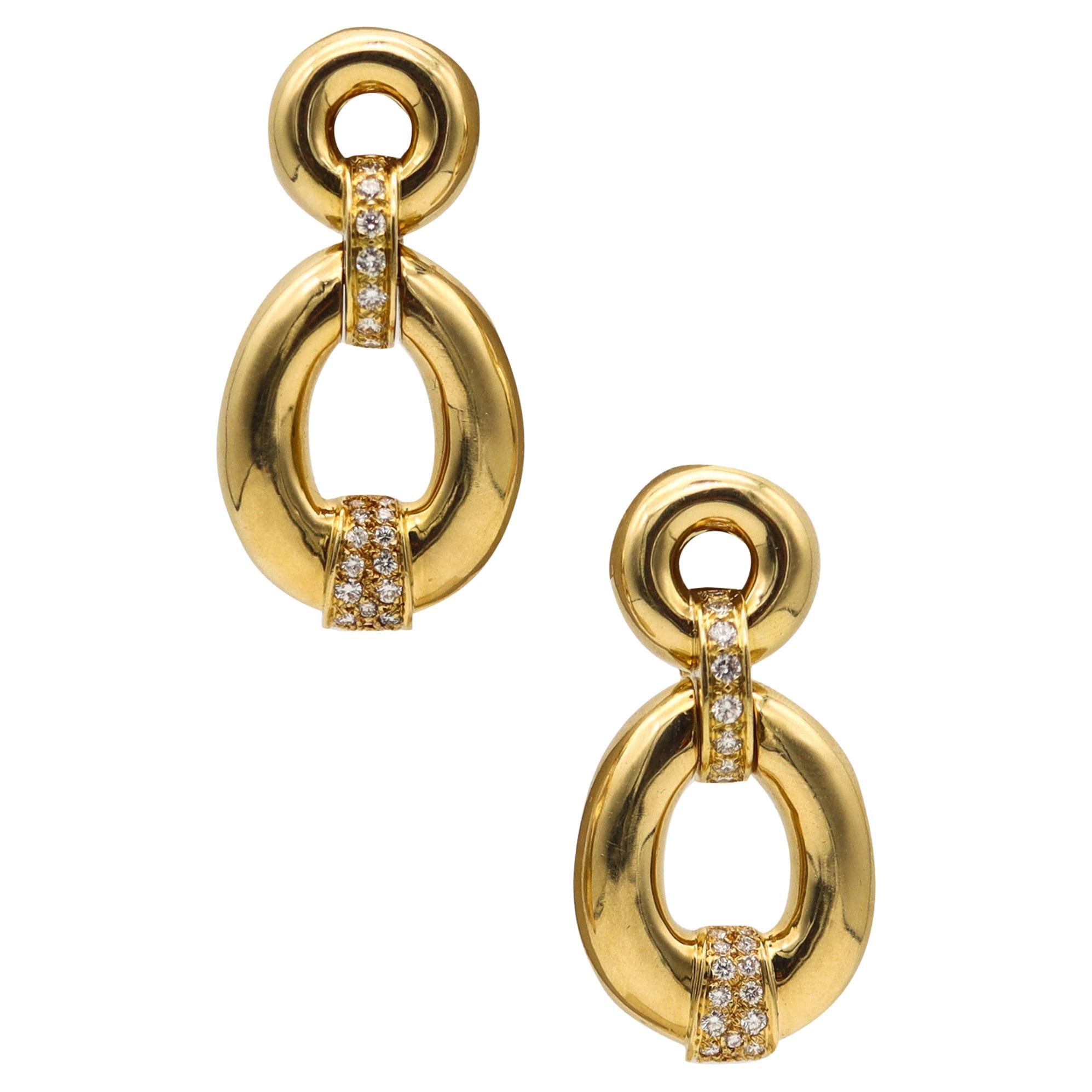 Fred Paris Door Knockers Earrings In 18Kt Yellow Gold With 2.40 Ctw VS Diamonds For Sale