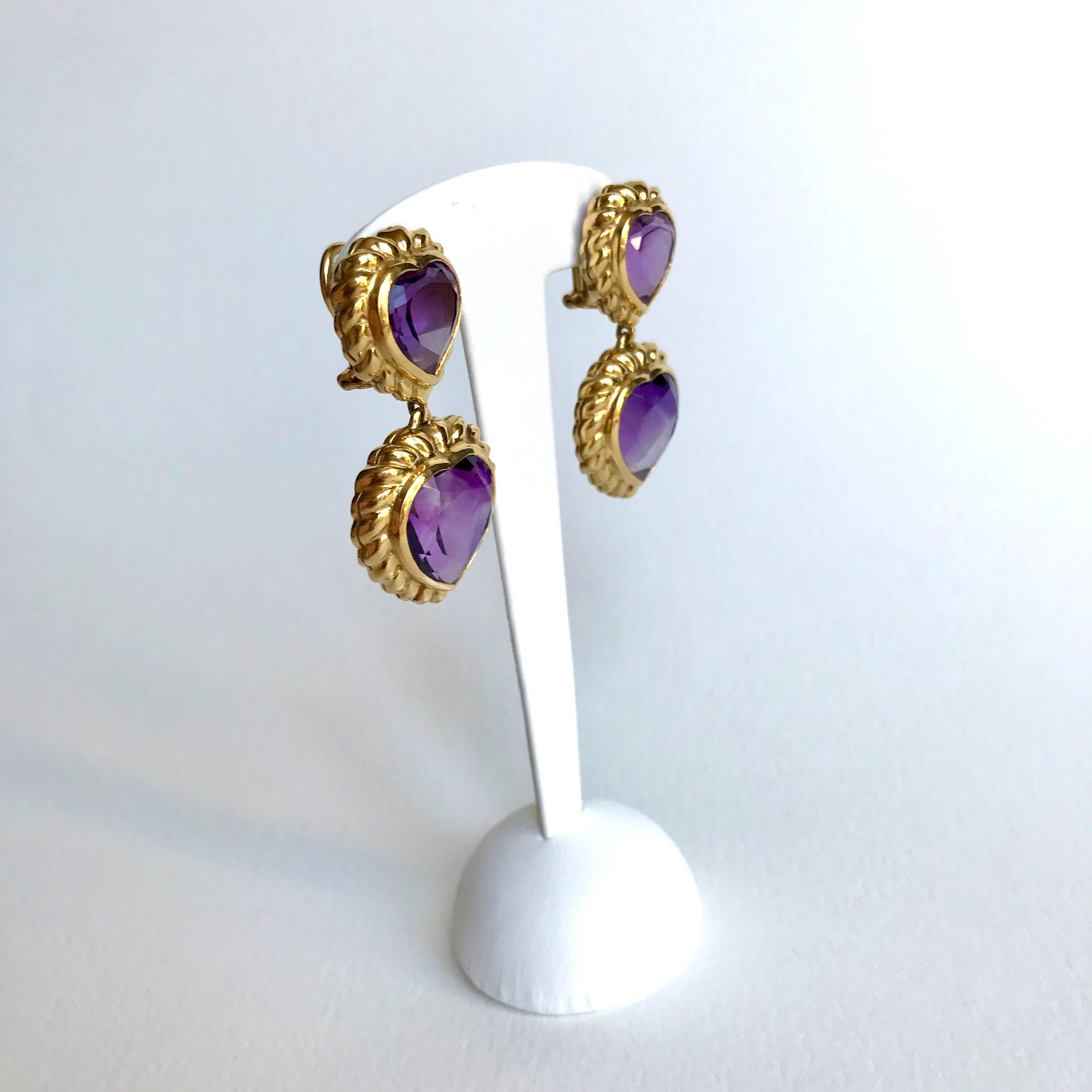Baroque Revival FRED Paris Earrings in 18 Carat Yellow Gold and Amethyst vintage For Sale