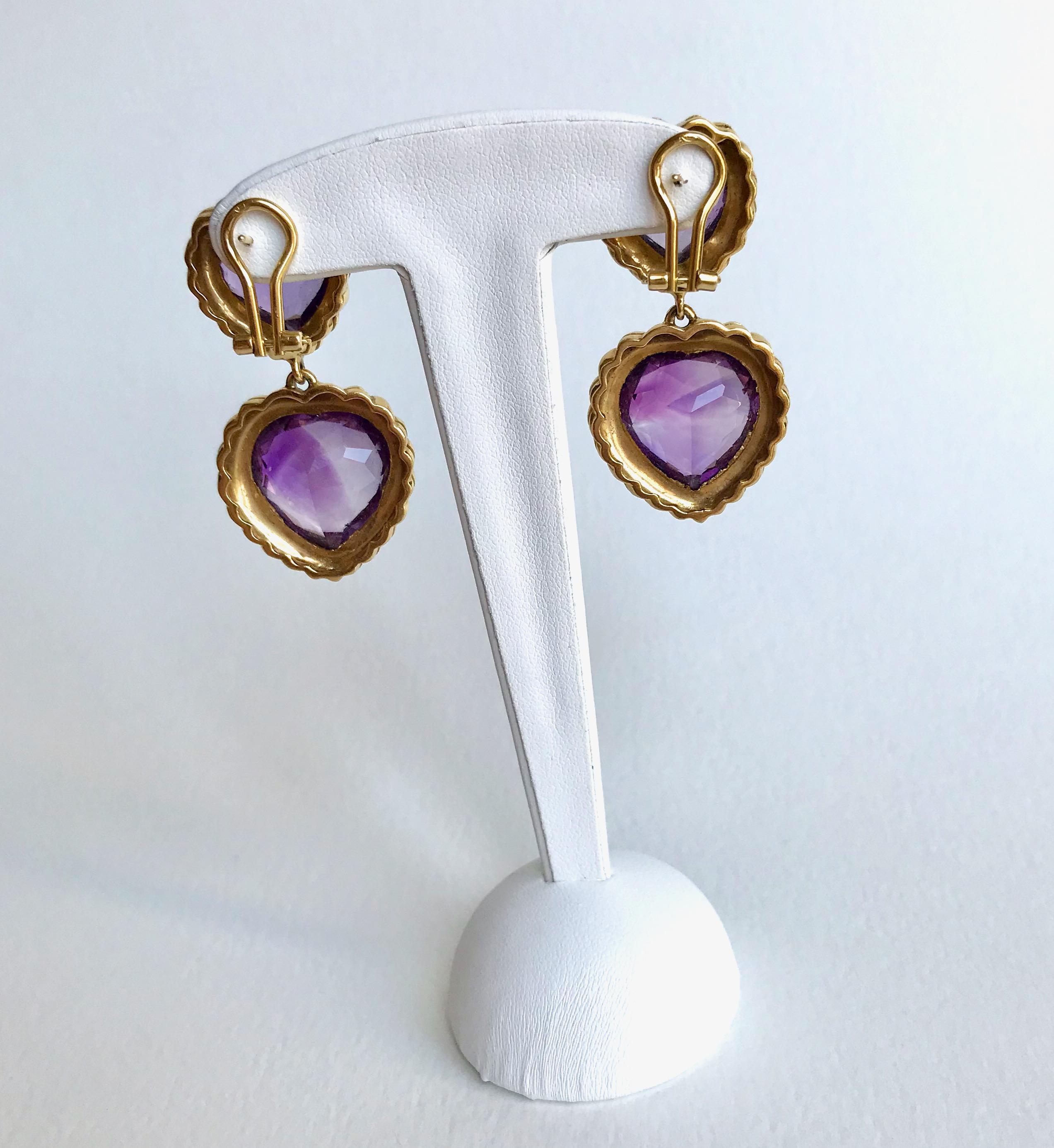 Heart Cut FRED Paris Earrings in 18 Carat Yellow Gold and Amethyst vintage For Sale