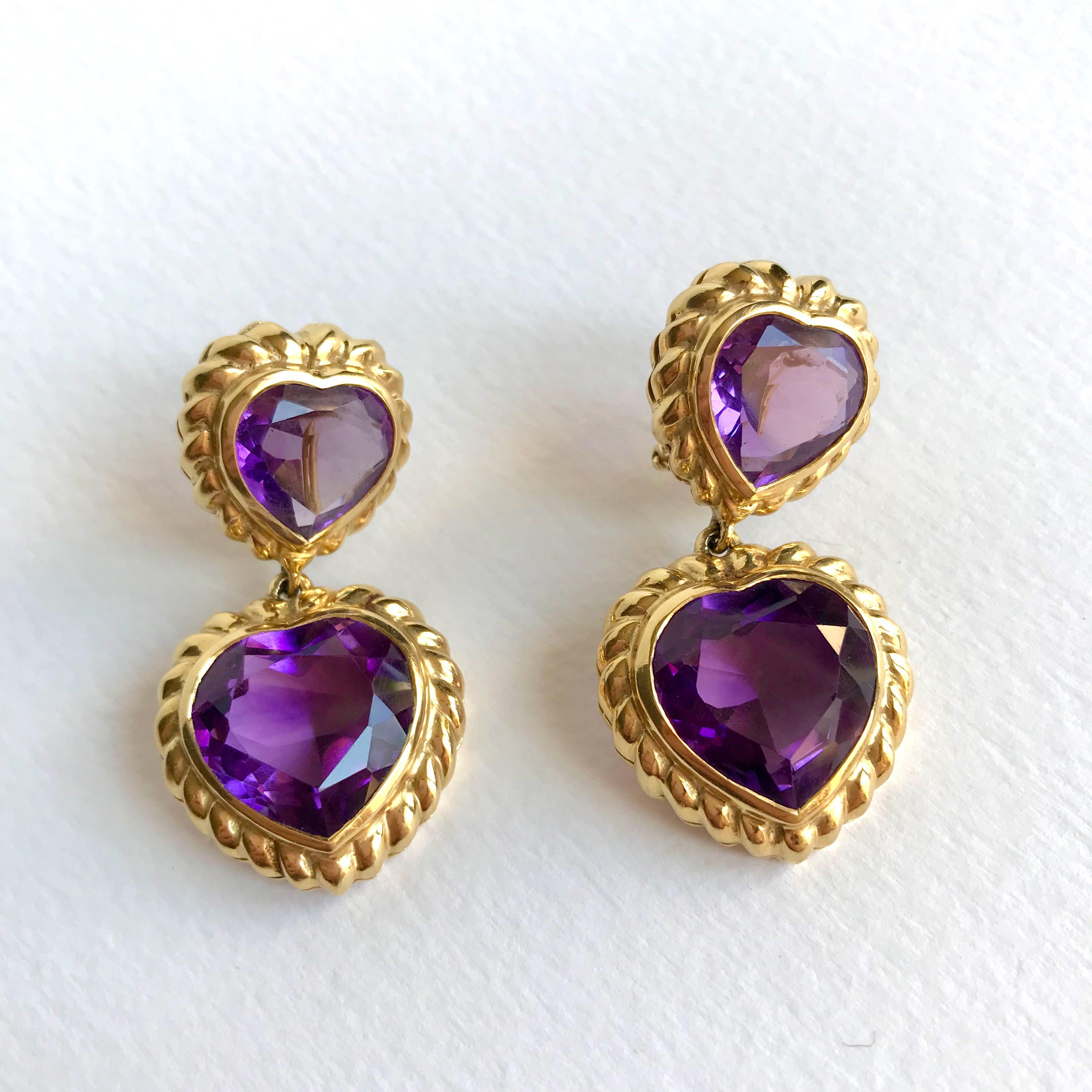 FRED Paris Earrings in 18 Carat Yellow Gold and Amethyst vintage For Sale 1