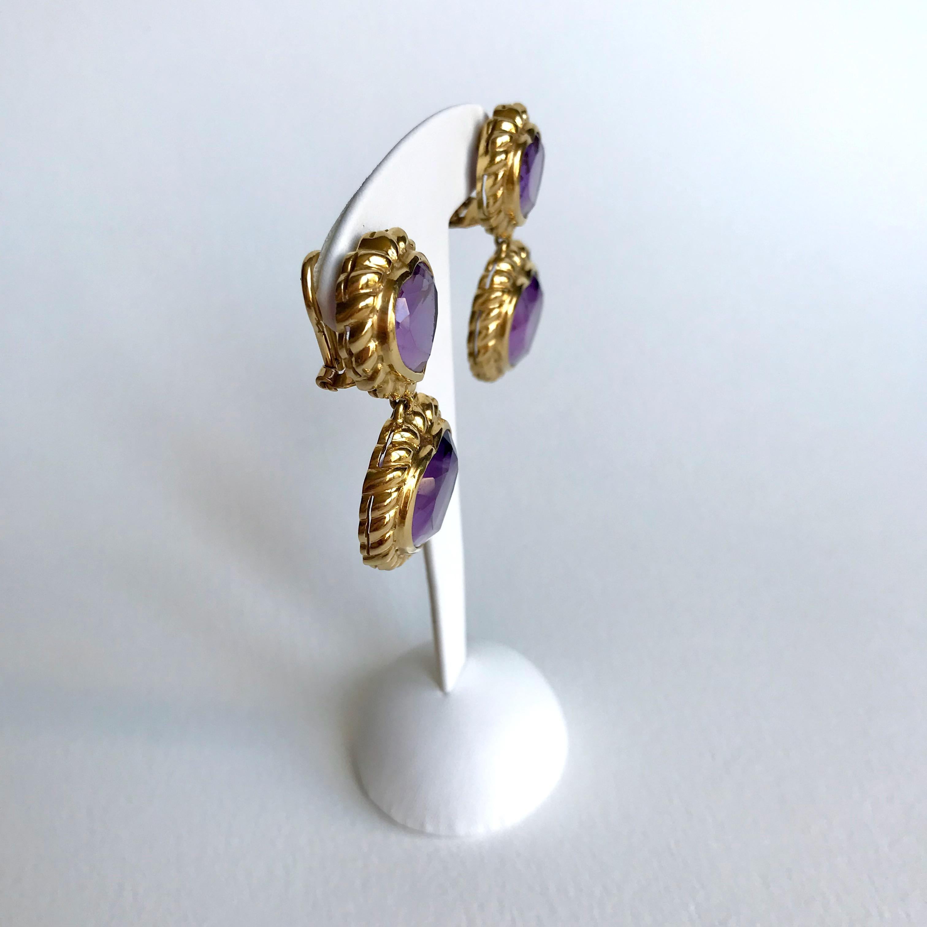 FRED Paris Earrings in 18 Carat Yellow Gold and Amethyst vintage For Sale 2
