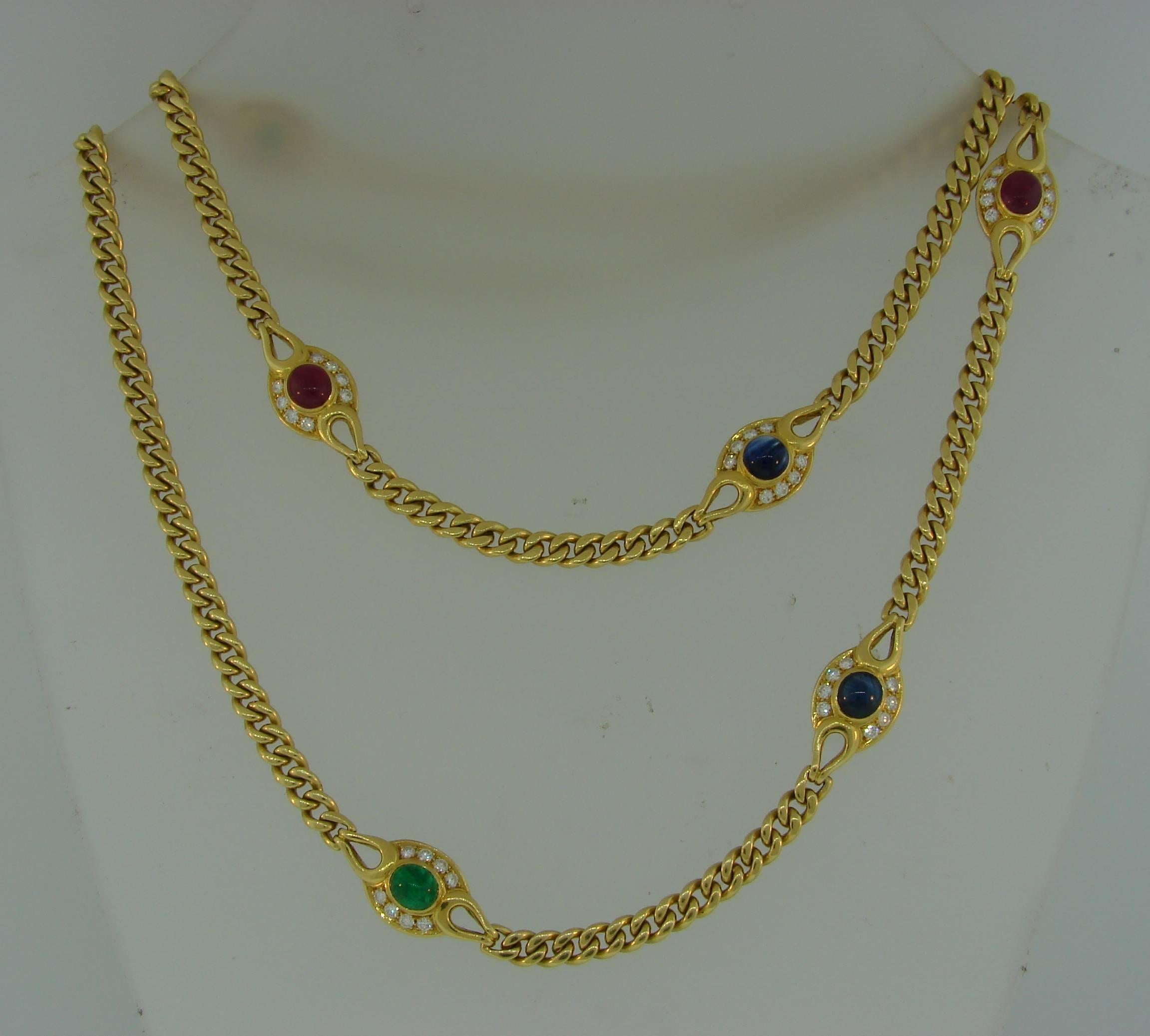 Fred Paris Emerald Sapphire Ruby Diamond Yellow Gold Necklace 1
