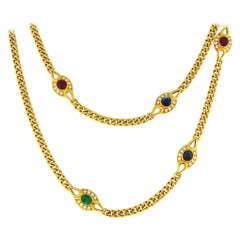 Fred Paris Emerald Sapphire Ruby Diamond Yellow Gold Necklace