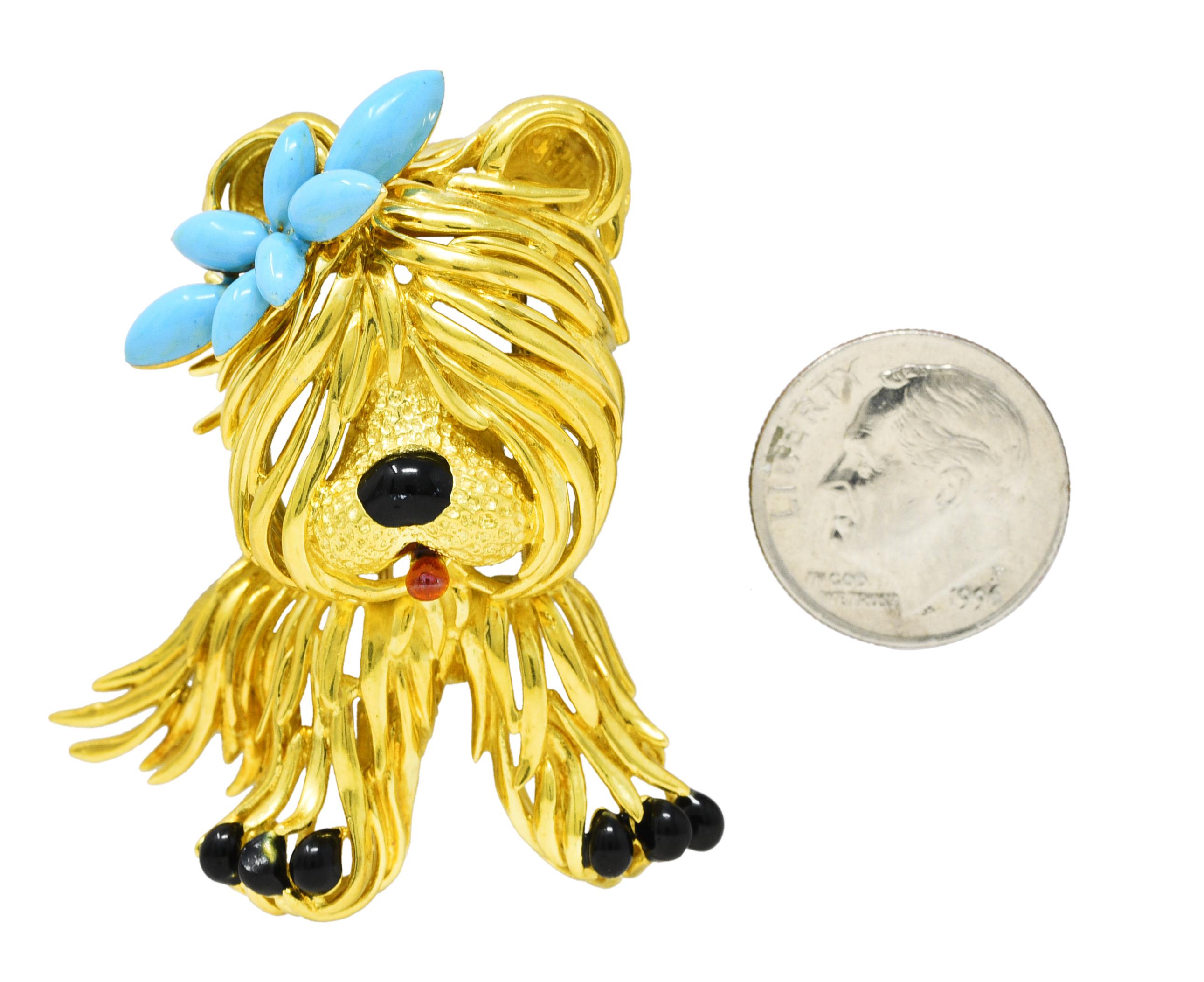 Fred Paris Enamel 18 Karat Yellow Gold Vintage French Maltese Dog Brooch 1