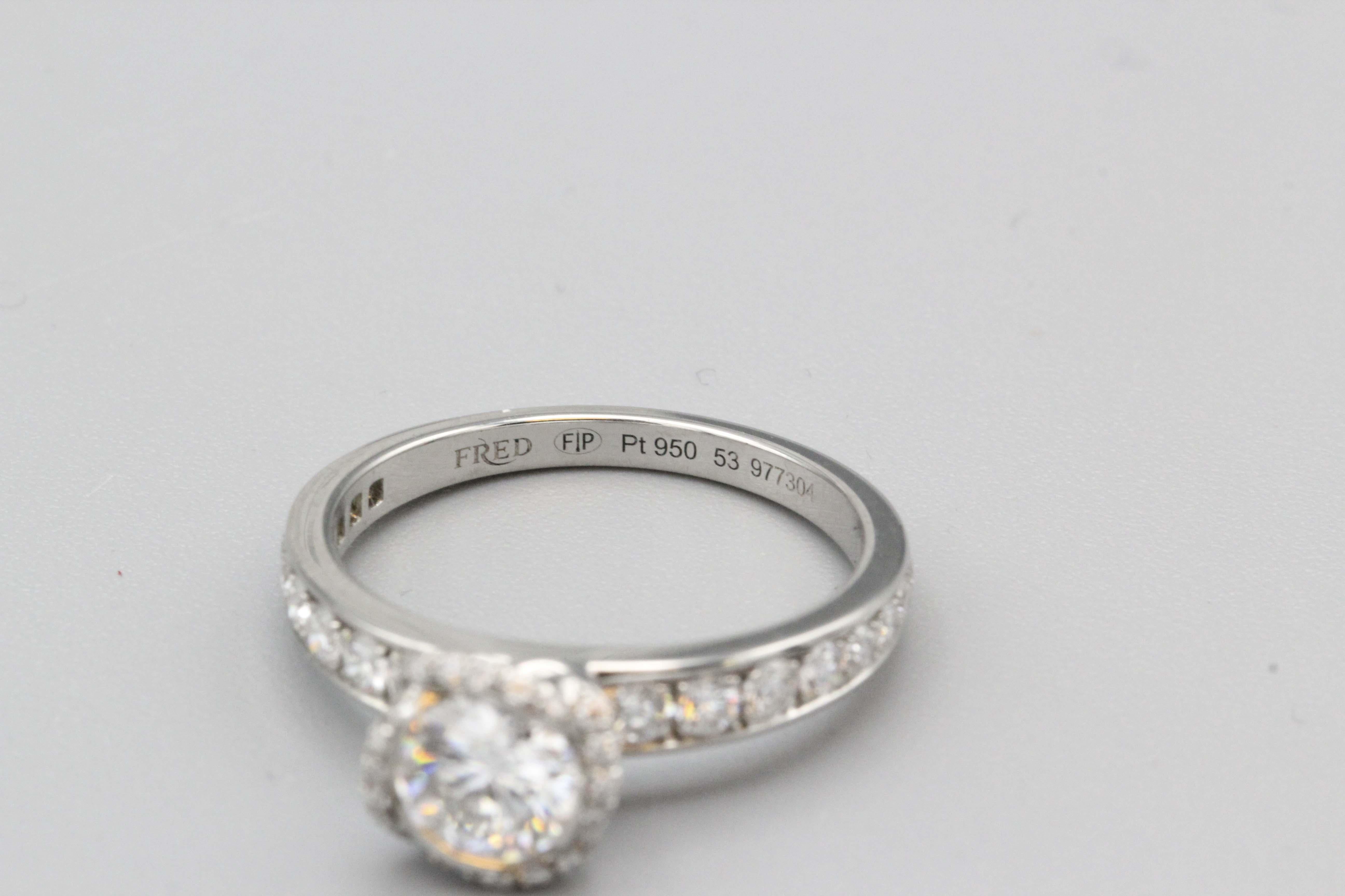 Fred Paris Fleur Celeste Diamond Platinum Flower Engagement Ring .7 carat E/VS1 For Sale 2
