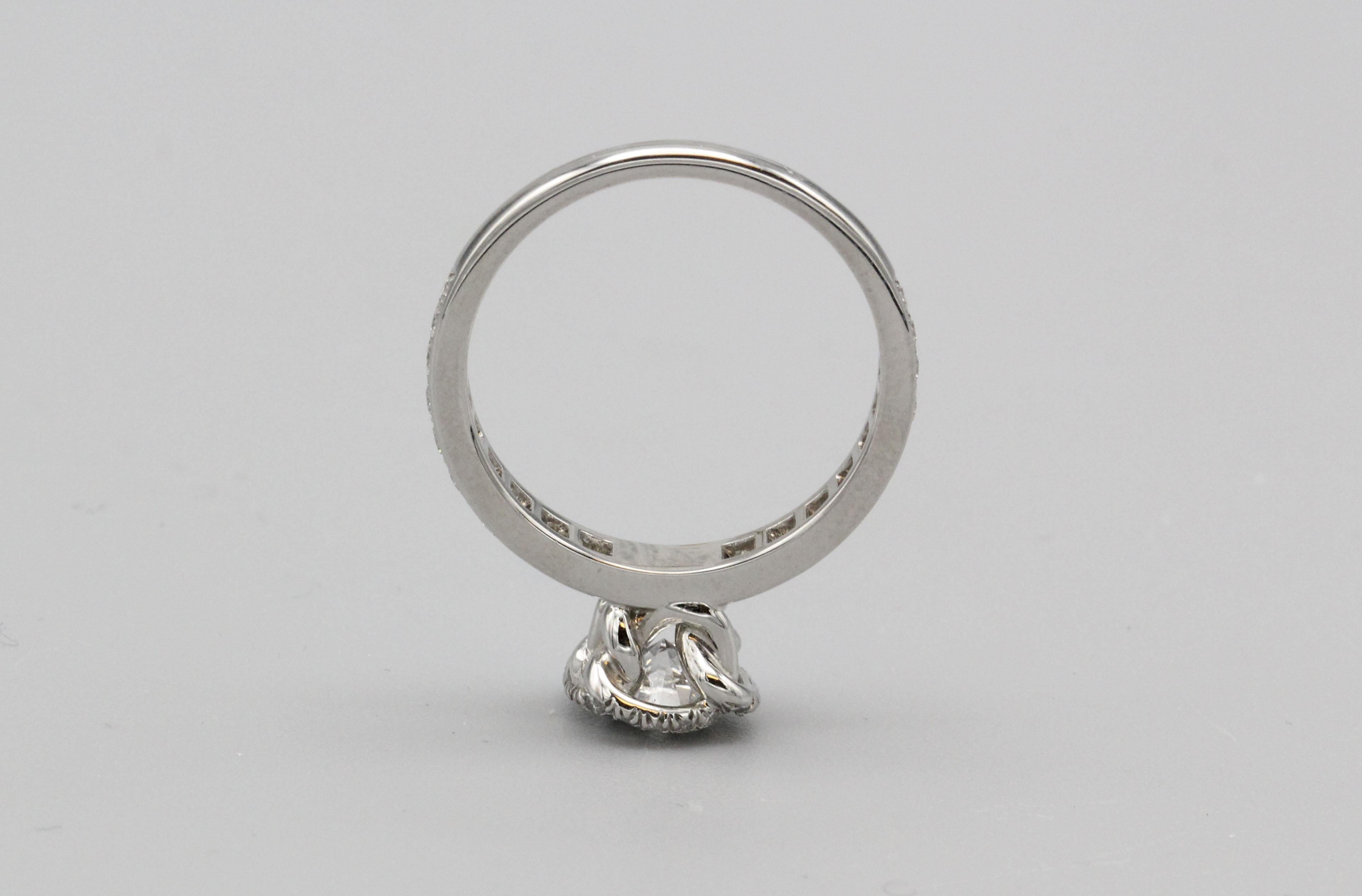 Fred Paris Fleur Celeste Diamond Platinum Flower Engagement Ring .7 carat E/VS1 In Good Condition For Sale In Bellmore, NY