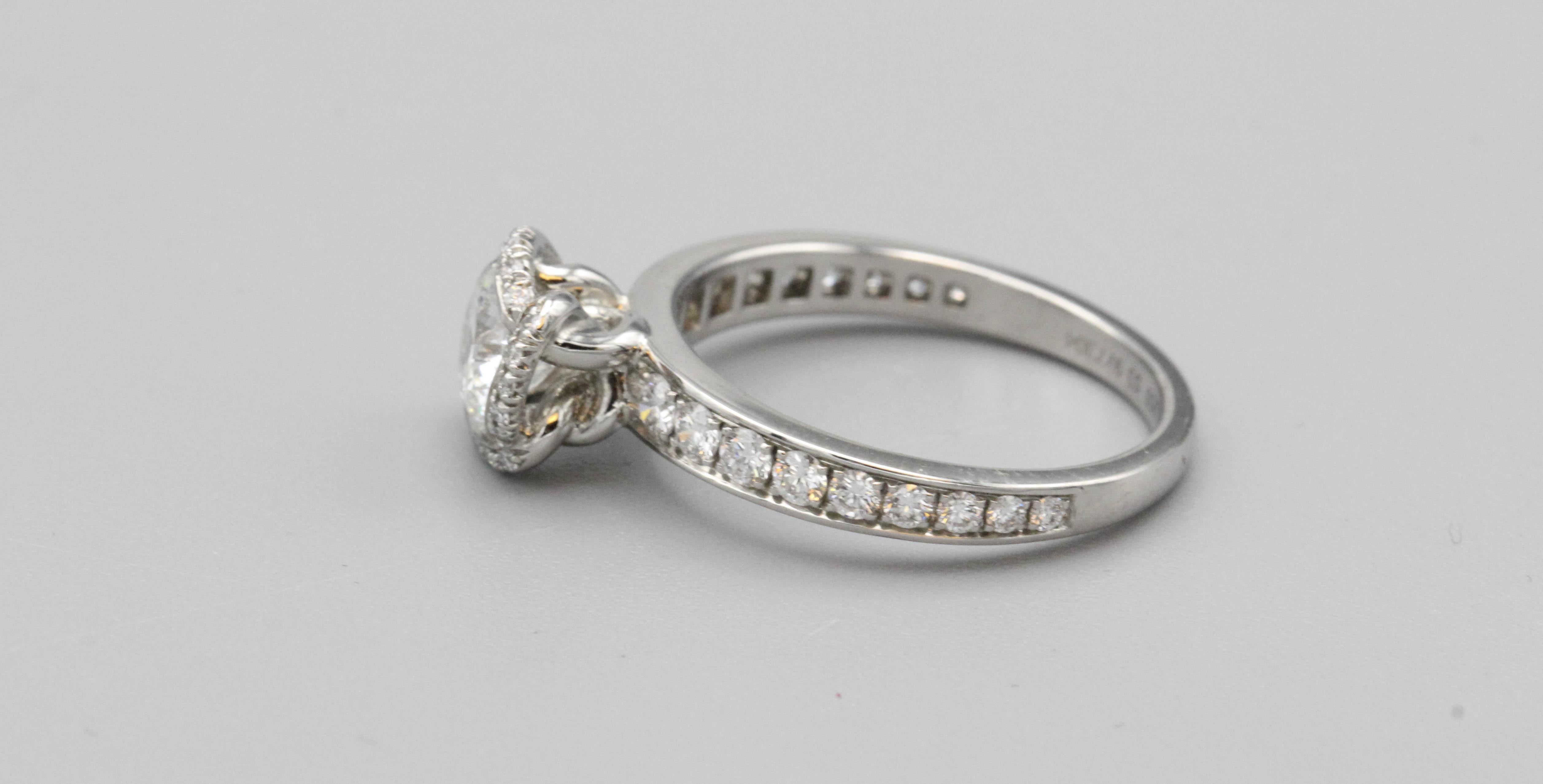 Women's Fred Paris Fleur Celeste Diamond Platinum Flower Engagement Ring .7 carat E/VS1 For Sale