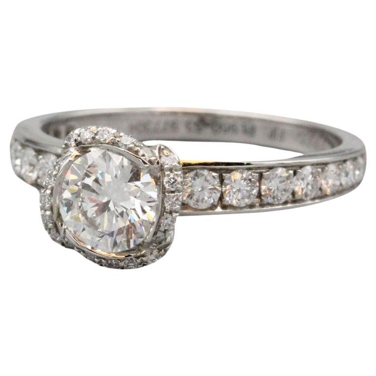 Fred Paris Fleur Celeste Diamond Platinum Flower Engagement Ring .7 carat E/VS1 For Sale