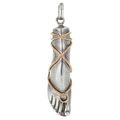 Fred Paris Colgante Pie Vintage Plata de Ley Oro de 18k Joyería Griega Sandalia
