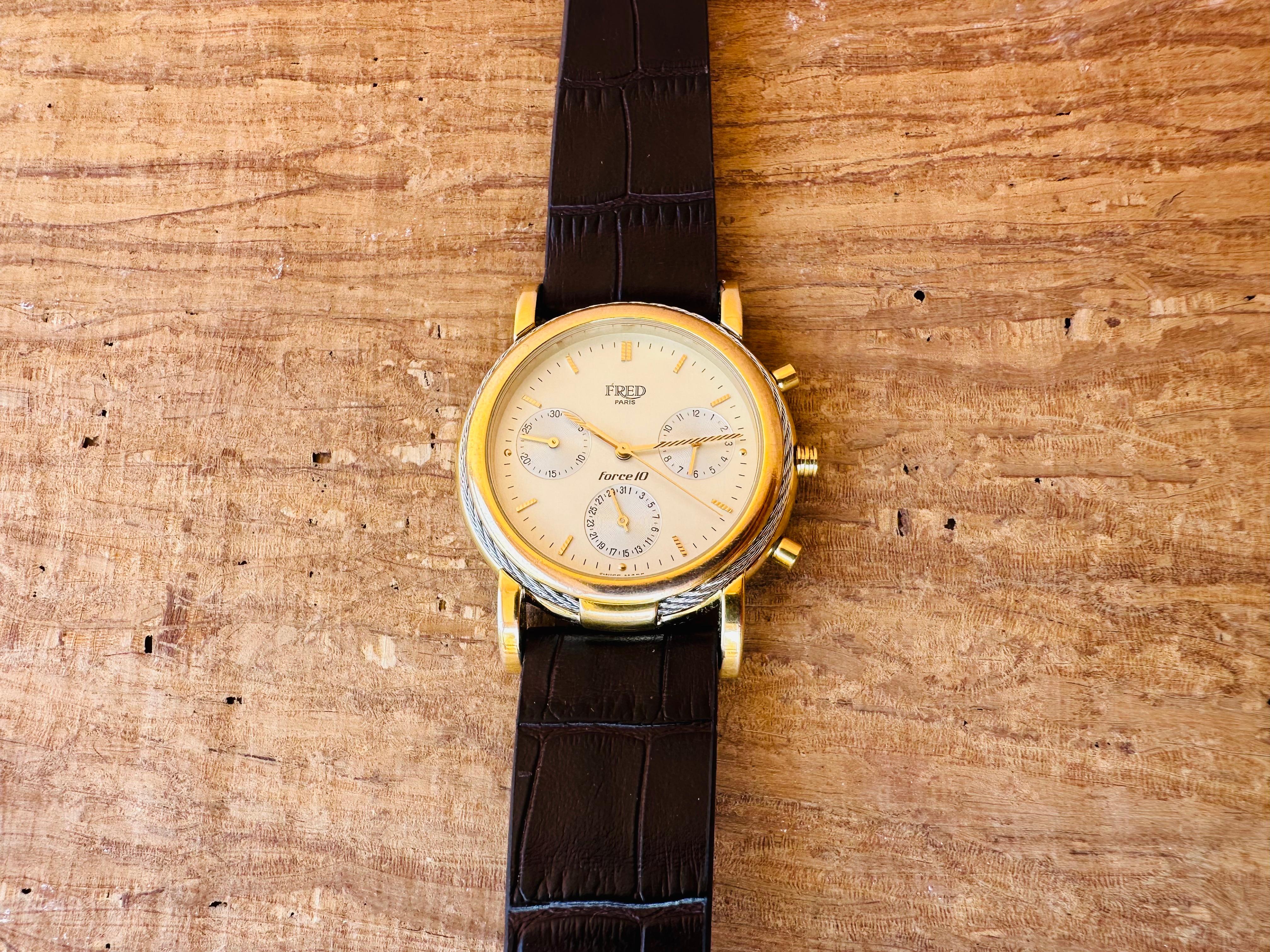  Fred Paris Force 10 Chronograph Platinum And Gold Plated Watch In Good Condition In Toronto, CA