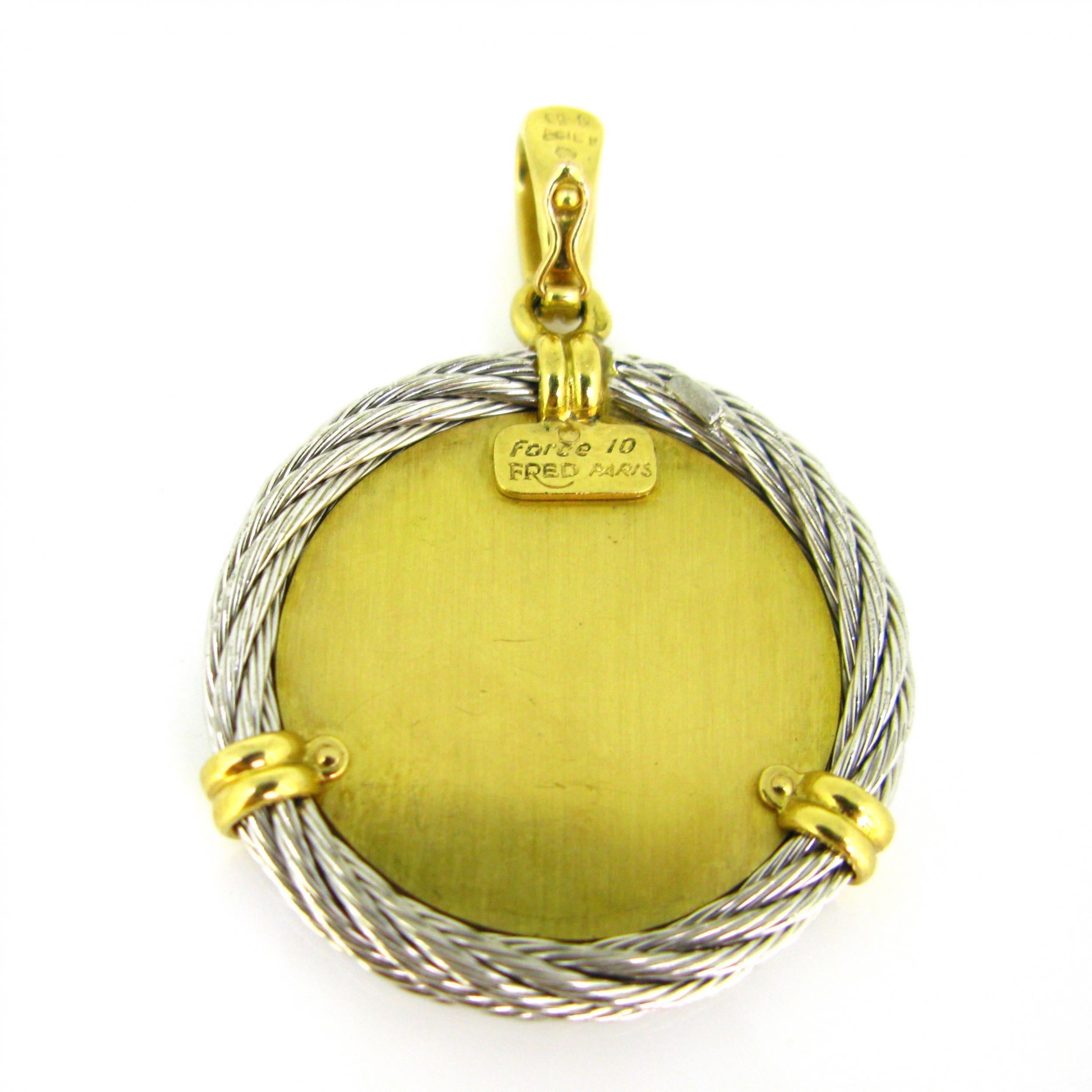 Fred Paris Force 10 Gemini Zodiac Pendant, 18kt Yellow Gold and Steel In Good Condition In London, GB