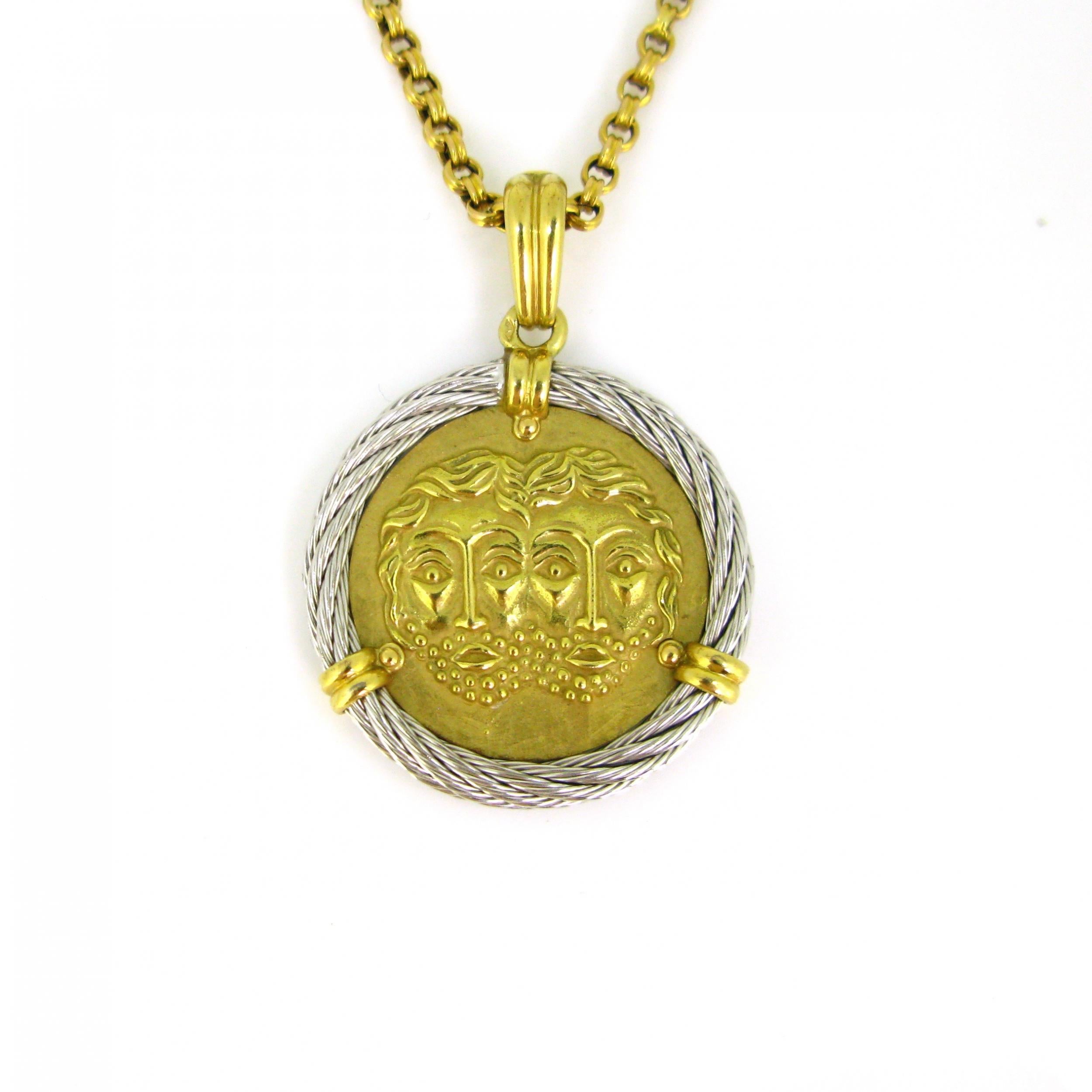Fred Paris Force 10 Gemini Zodiac Pendant, 18kt Yellow Gold and Steel 1