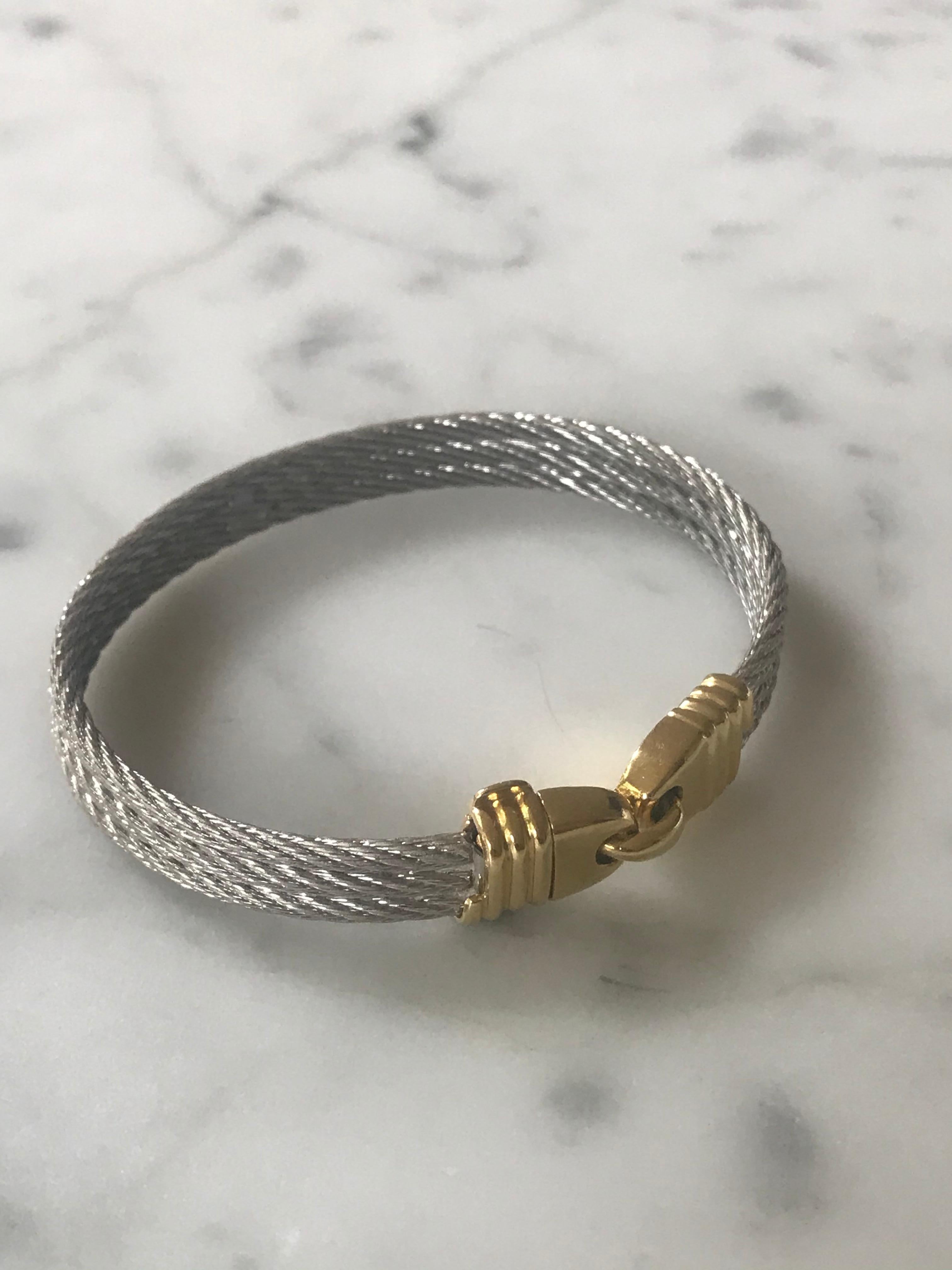 Contemporary Fred Paris Force 10 Sailing Bracelet in Steel and 18 Karat Yellow Gold, France