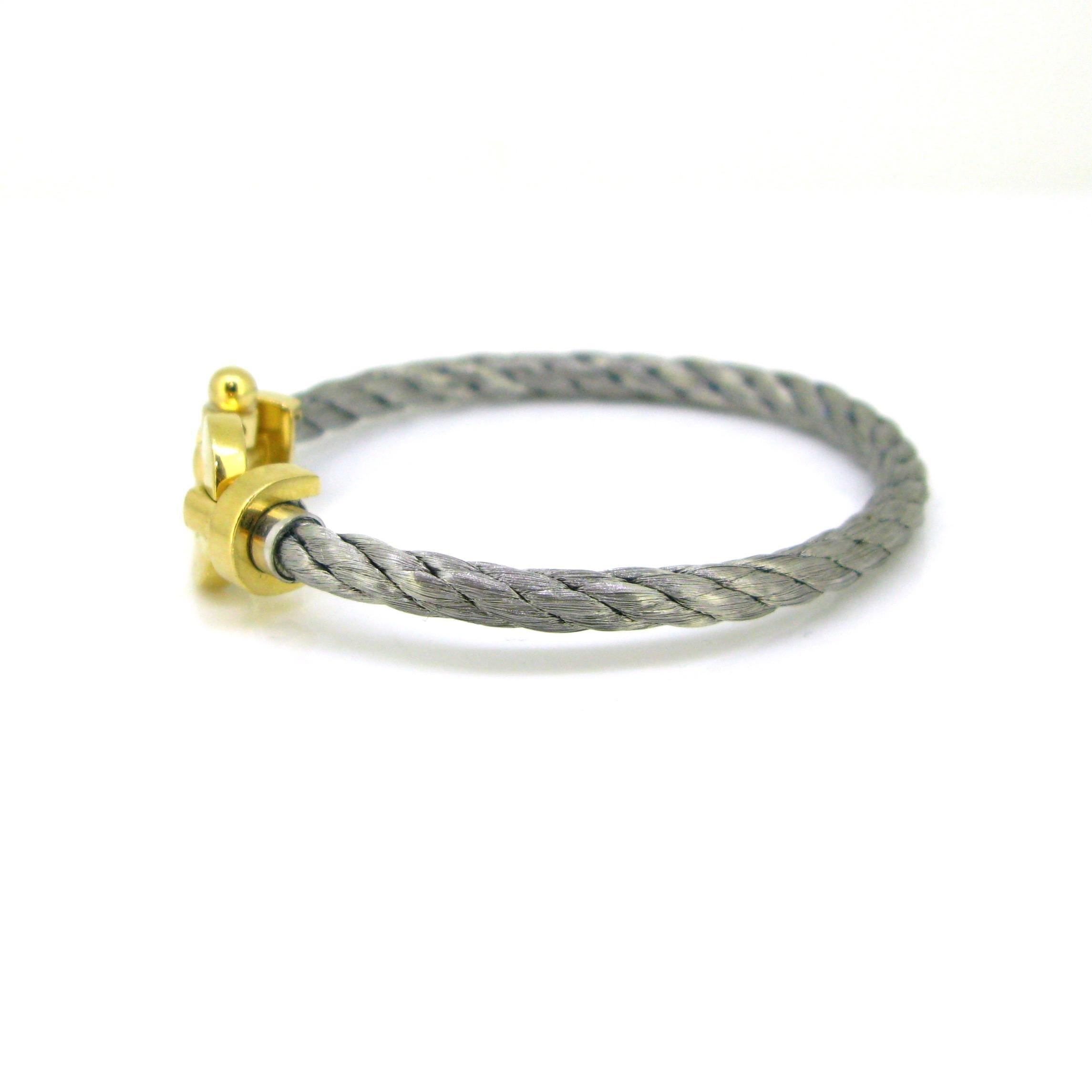 Women's or Men's Fred Paris Force 10 Yellow Gold and Steel Bracelet in Its Box and Paper