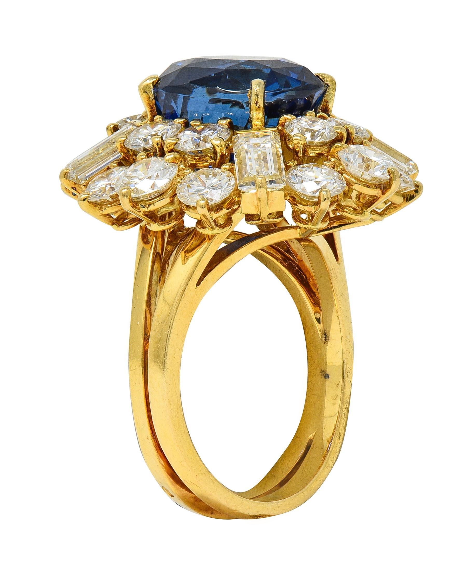 Fred Paris - Anello con diamante zaffiro di Ceylon senza calore da 13,56 CTW in oro giallo 18 carati in vendita 4