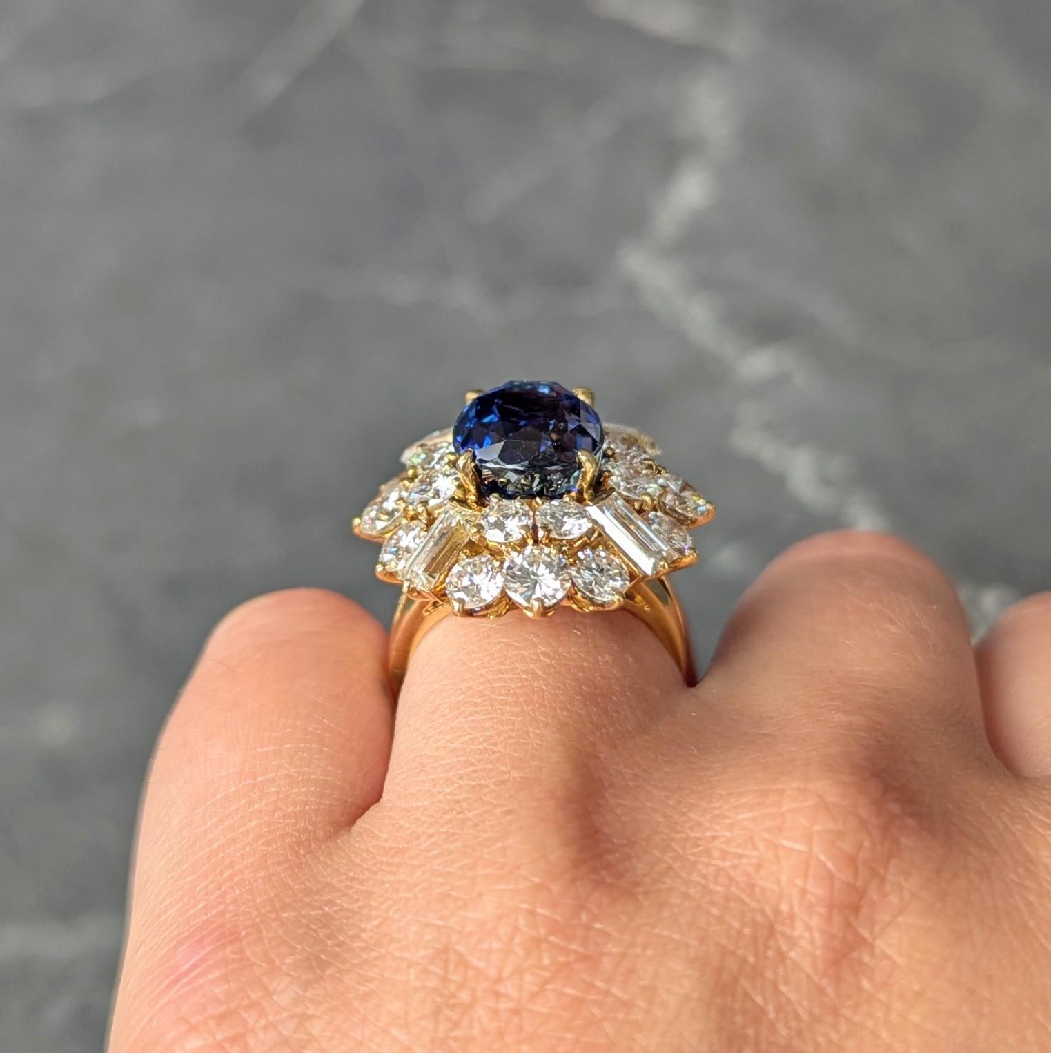 Fred Paris - Anello con diamante zaffiro di Ceylon senza calore da 13,56 CTW in oro giallo 18 carati in vendita 7