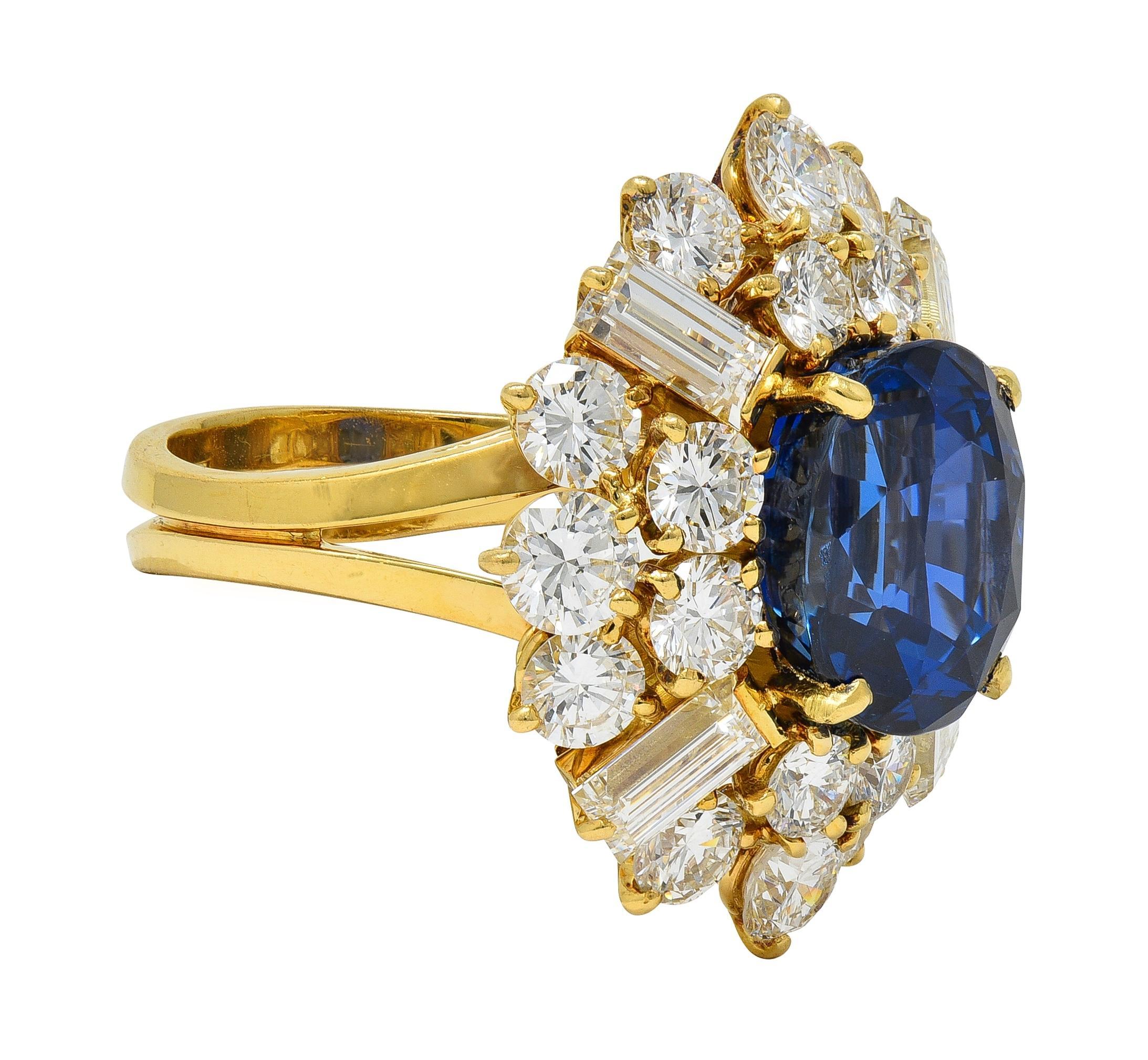 Moderno Fred Paris - Anello con diamante zaffiro di Ceylon senza calore da 13,56 CTW in oro giallo 18 carati in vendita