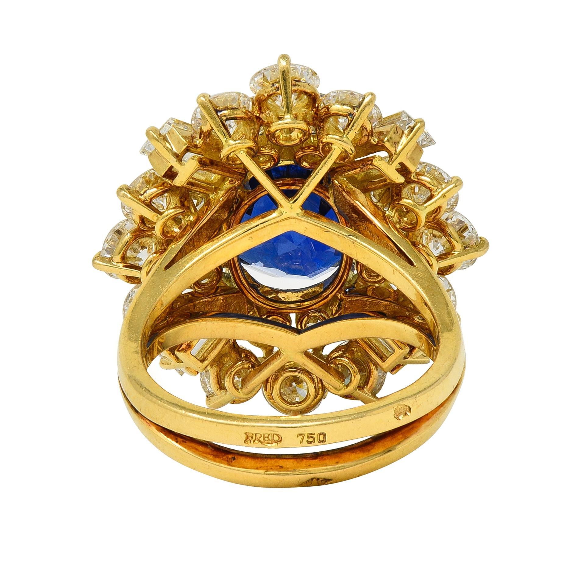 Fred Paris - Anello con diamante zaffiro di Ceylon senza calore da 13,56 CTW in oro giallo 18 carati In condizioni ottime in vendita a Philadelphia, PA
