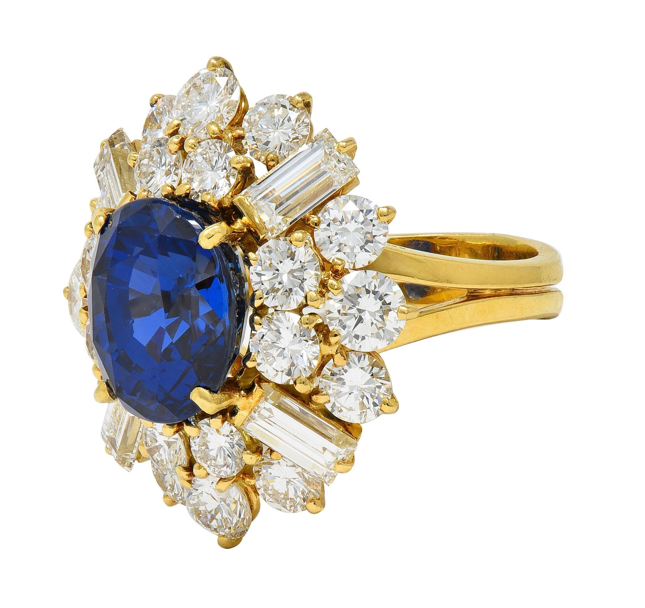 Fred Paris - Anello con diamante zaffiro di Ceylon senza calore da 13,56 CTW in oro giallo 18 carati in vendita 1