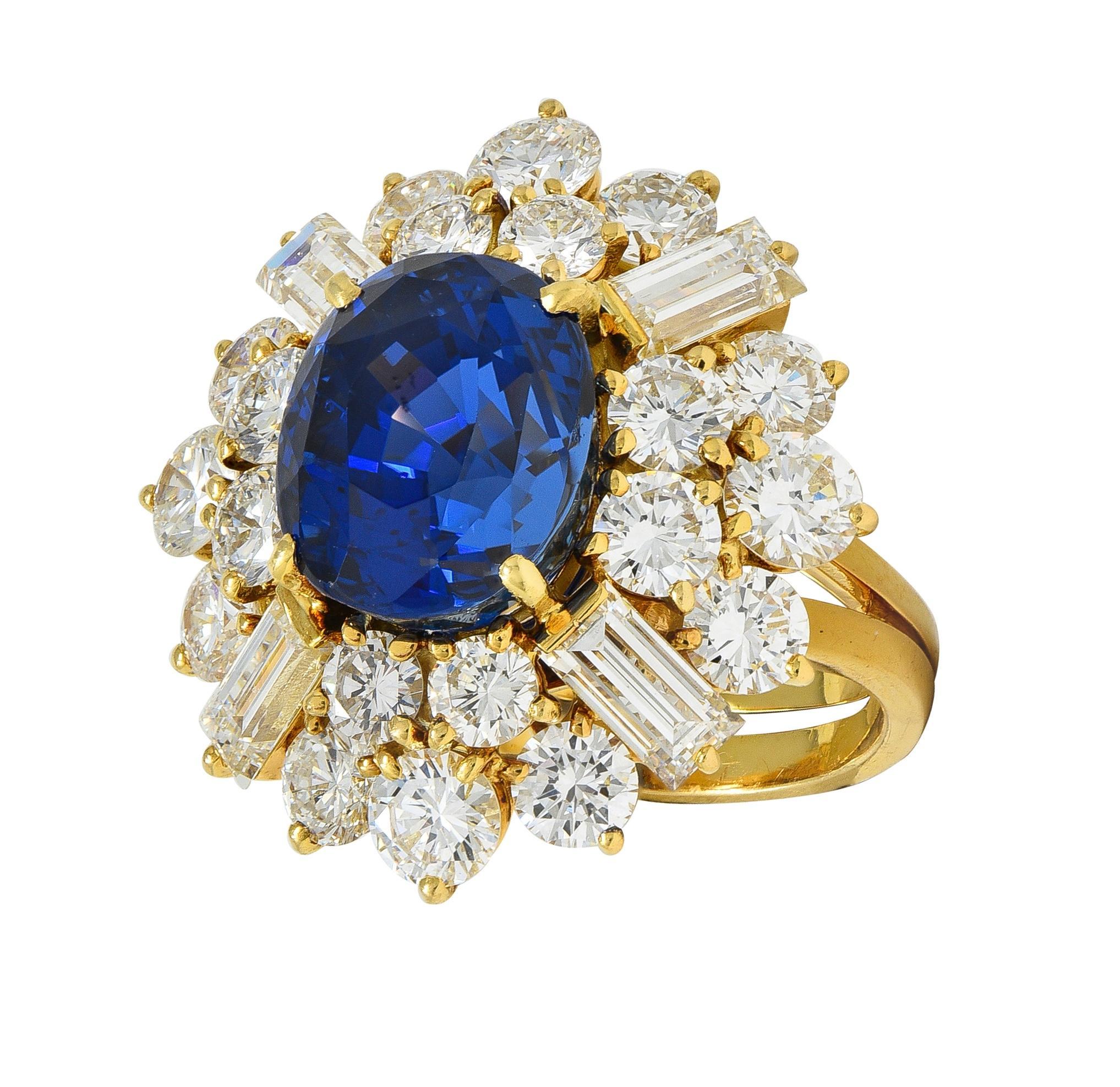 Fred Paris - Anello con diamante zaffiro di Ceylon senza calore da 13,56 CTW in oro giallo 18 carati in vendita 3