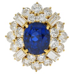 Fred Paris French 13.56 CTW No Heat Ceylon Sapphire Diamond 18K Yellow Gold Ring