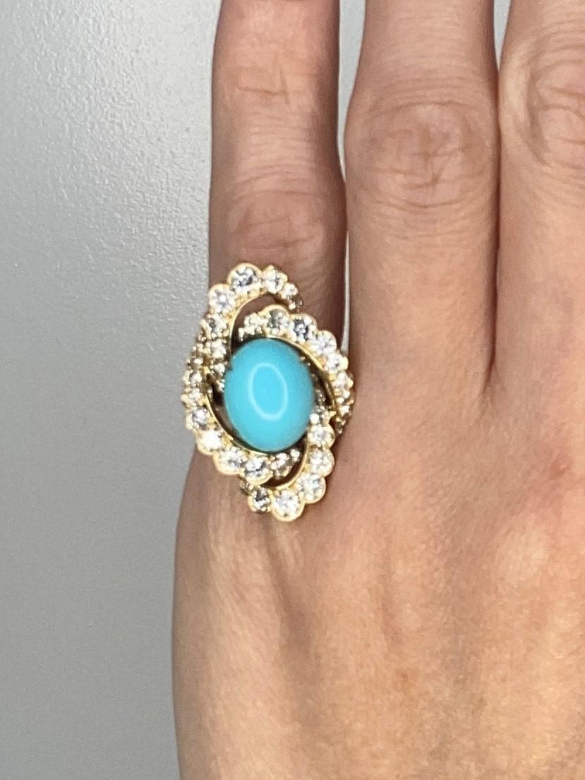 Fred Paris Gem Set Cocktail Ring 18Kt Yellow Gold 12.34 Ctw Diamonds & Turquoise For Sale 1