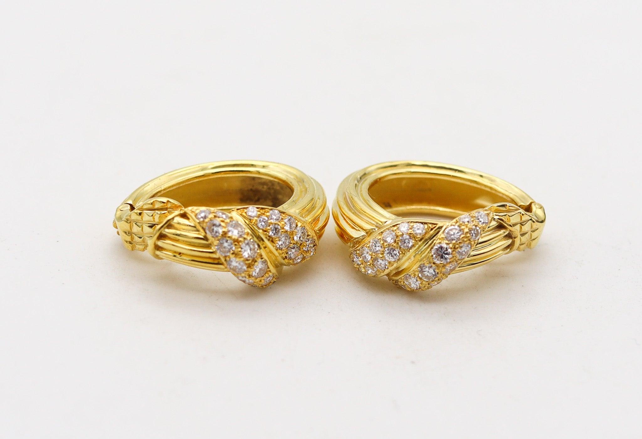 Modernist FRED PARIS Hoops Earrings In 18Kt Yellow Gold With 1.68 Ctw In VS Diamonds