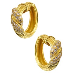 FRED PARIS Hoops Earrings In 18Kt Yellow Gold With 1.68 Ctw In VS Diamonds