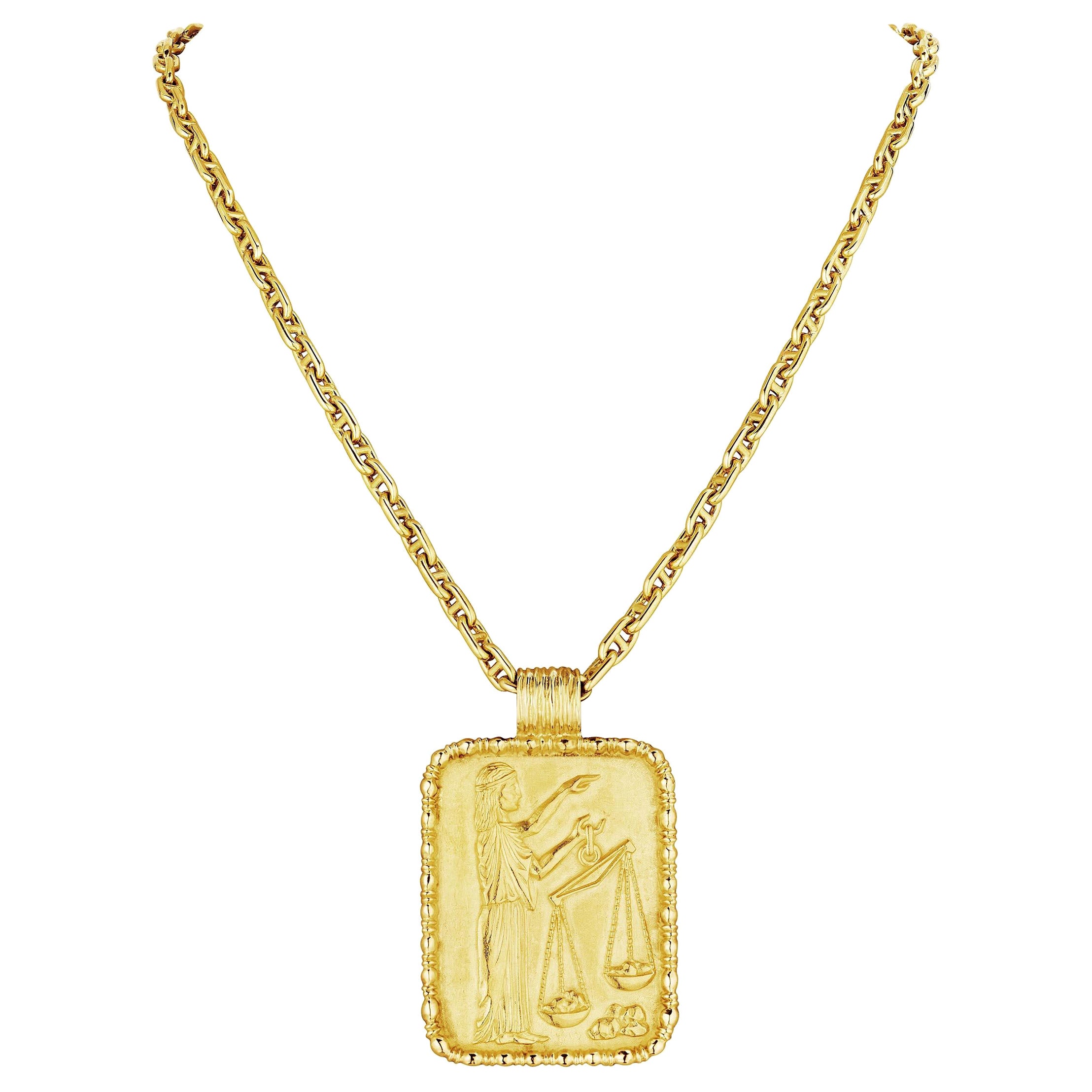 Fred Paris Libra Zodiac Modernist Extra Large Gold Pendant