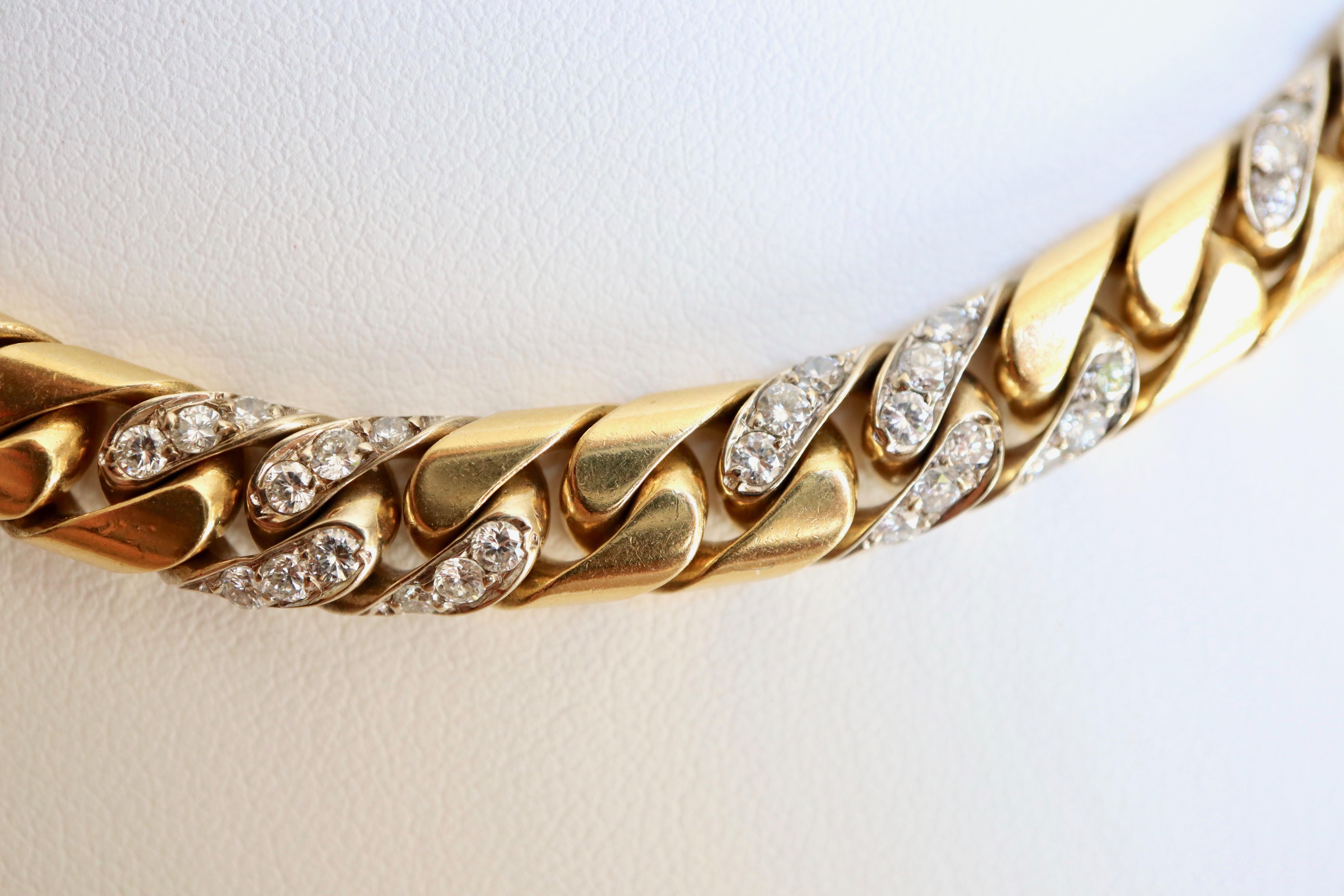 Brilliant Cut Fred Paris Link Gold Necklace with Diamonds