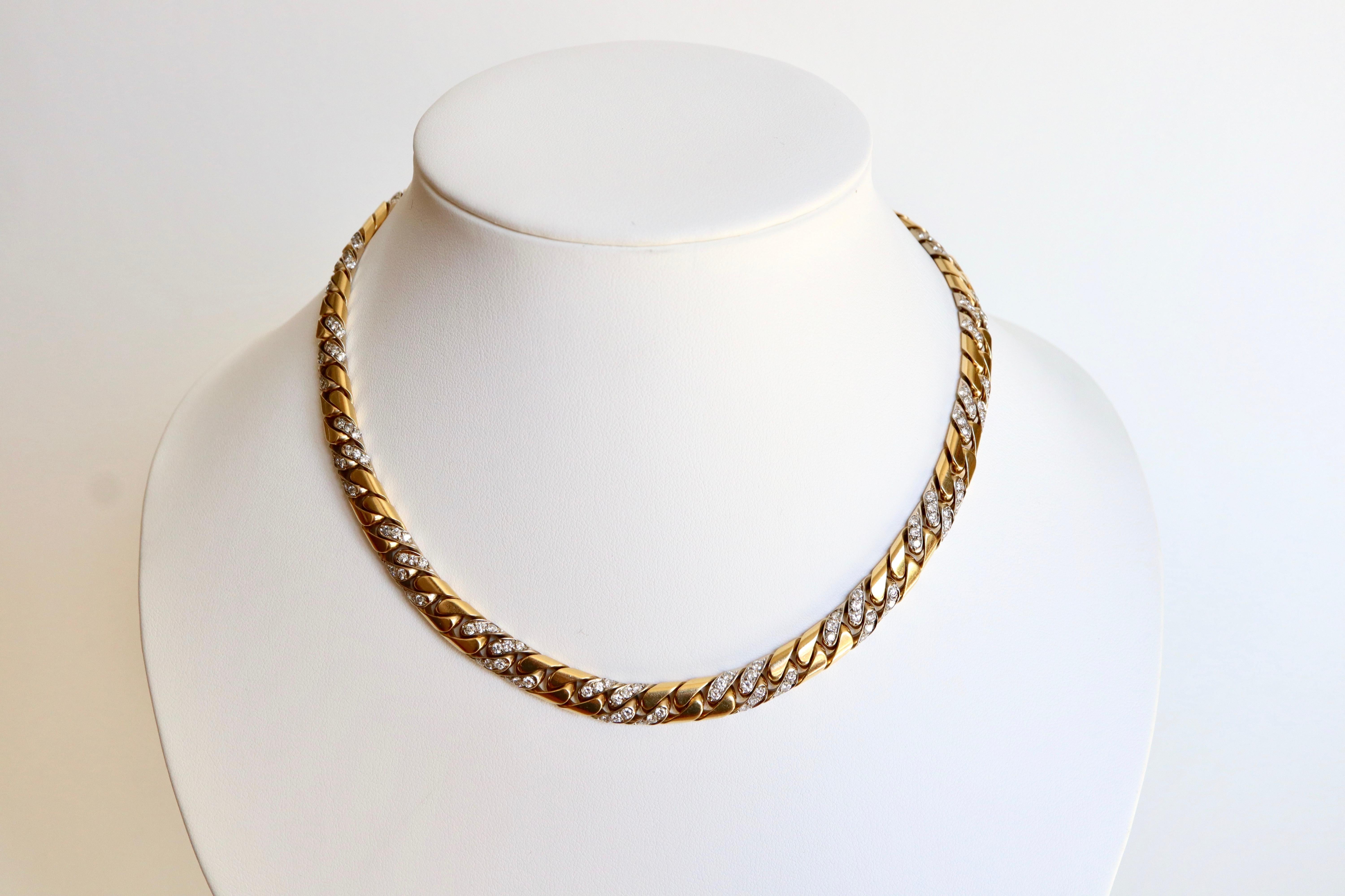 Brilliant Cut Fred Paris Link Gold Necklace with Diamonds Gold and White 18 Carats Gold