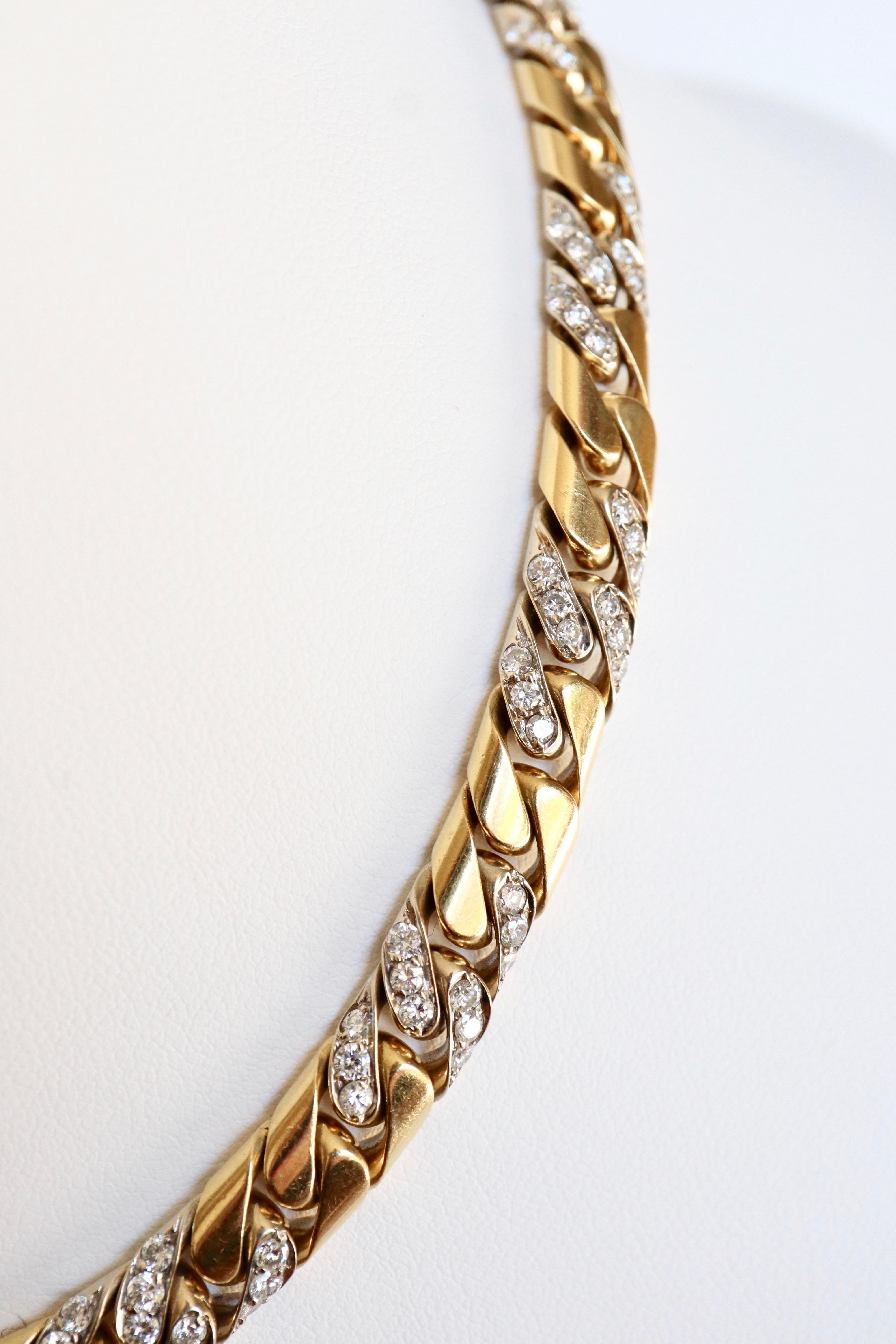 Fred Paris Link Gold Necklace with Diamonds Gold and White 18 Carats Gold 2