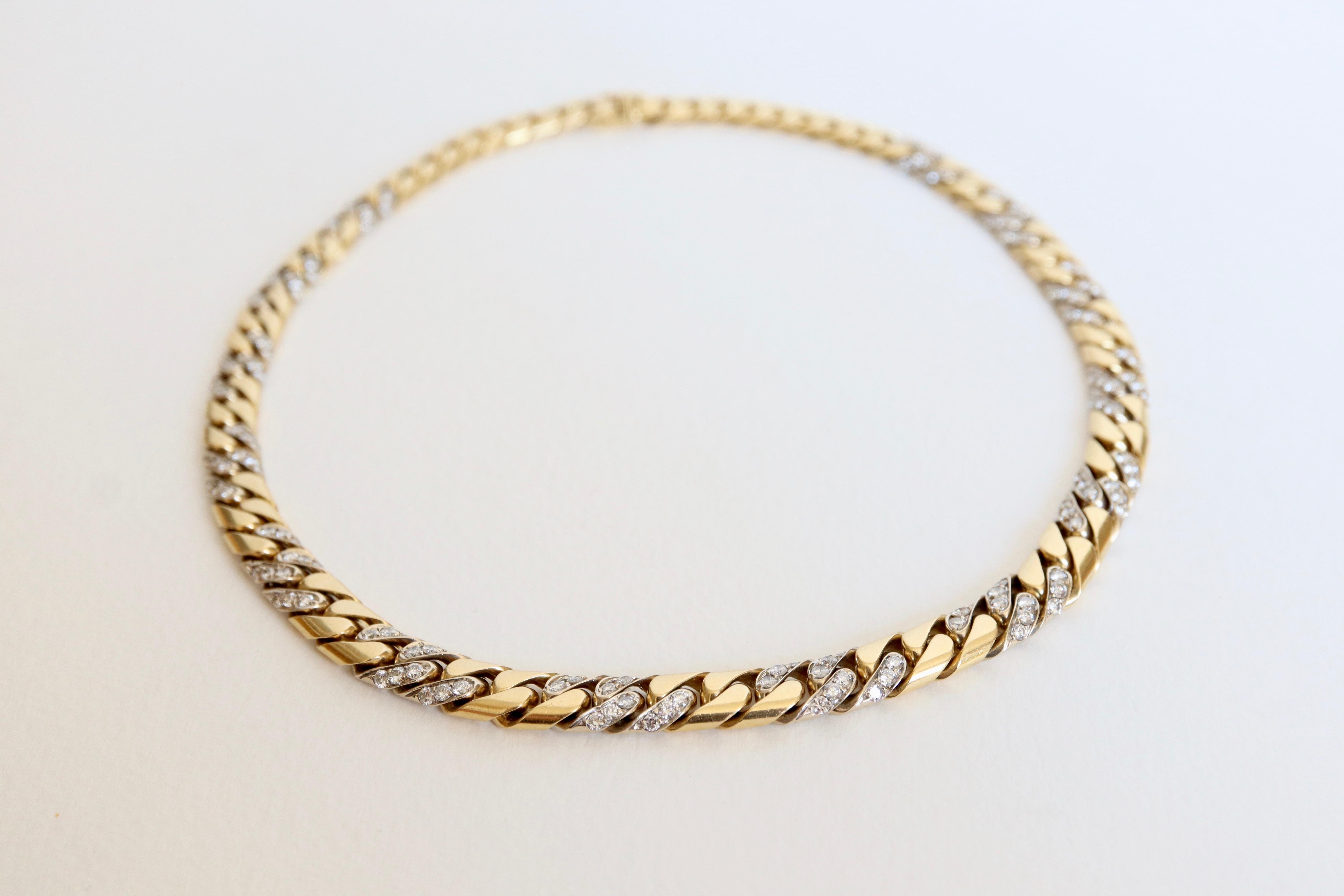 Fred Paris Link Gold Necklace with Diamonds Gold and White 18 Carats Gold 3