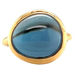 Fred Paris London Bague en or jaune 18 carats avec topaze bleue