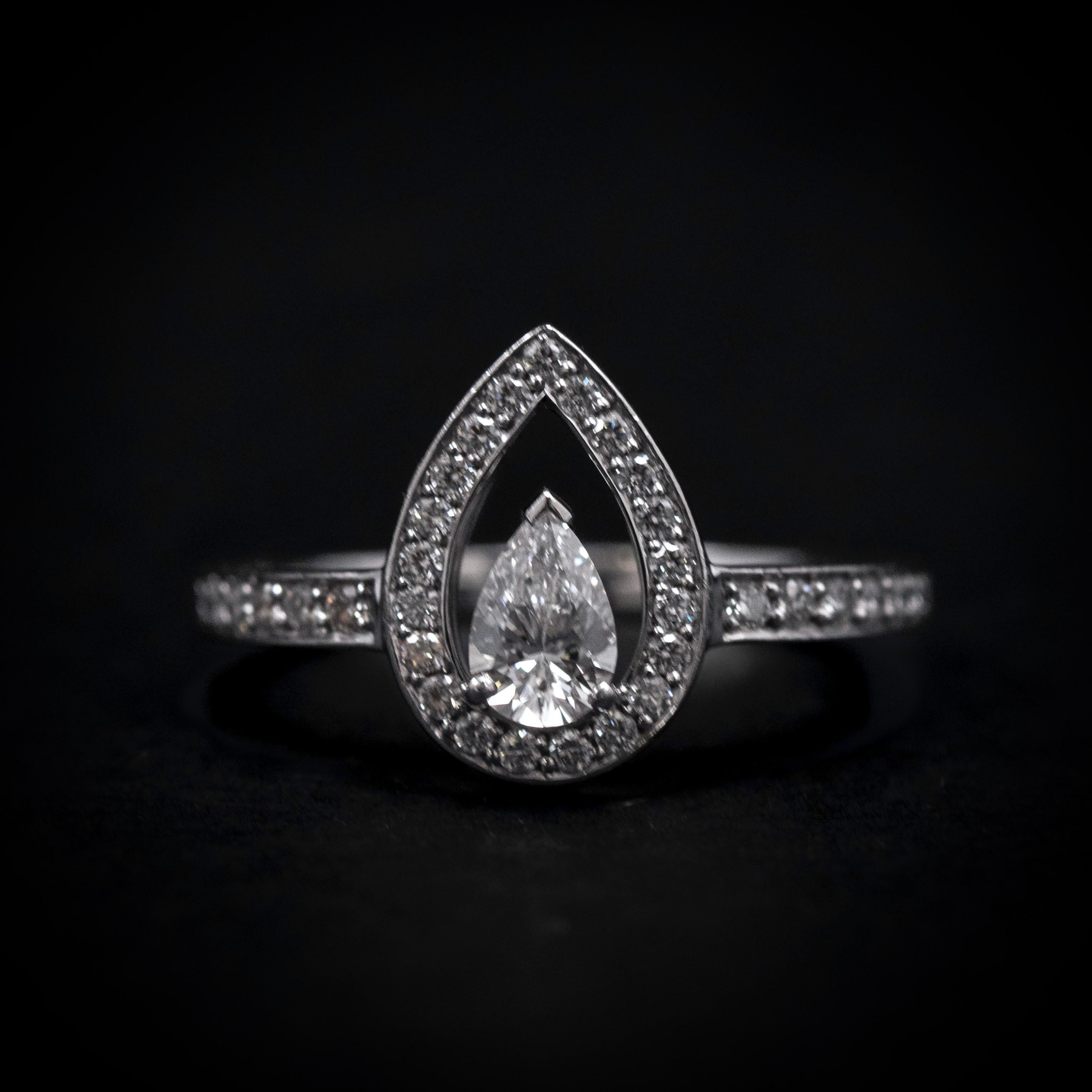Fred Paris Lovelight GIA Color D Diamante brillante pera Anillo de compromiso en platino en Bueno estado para la venta en Lisbon, PT