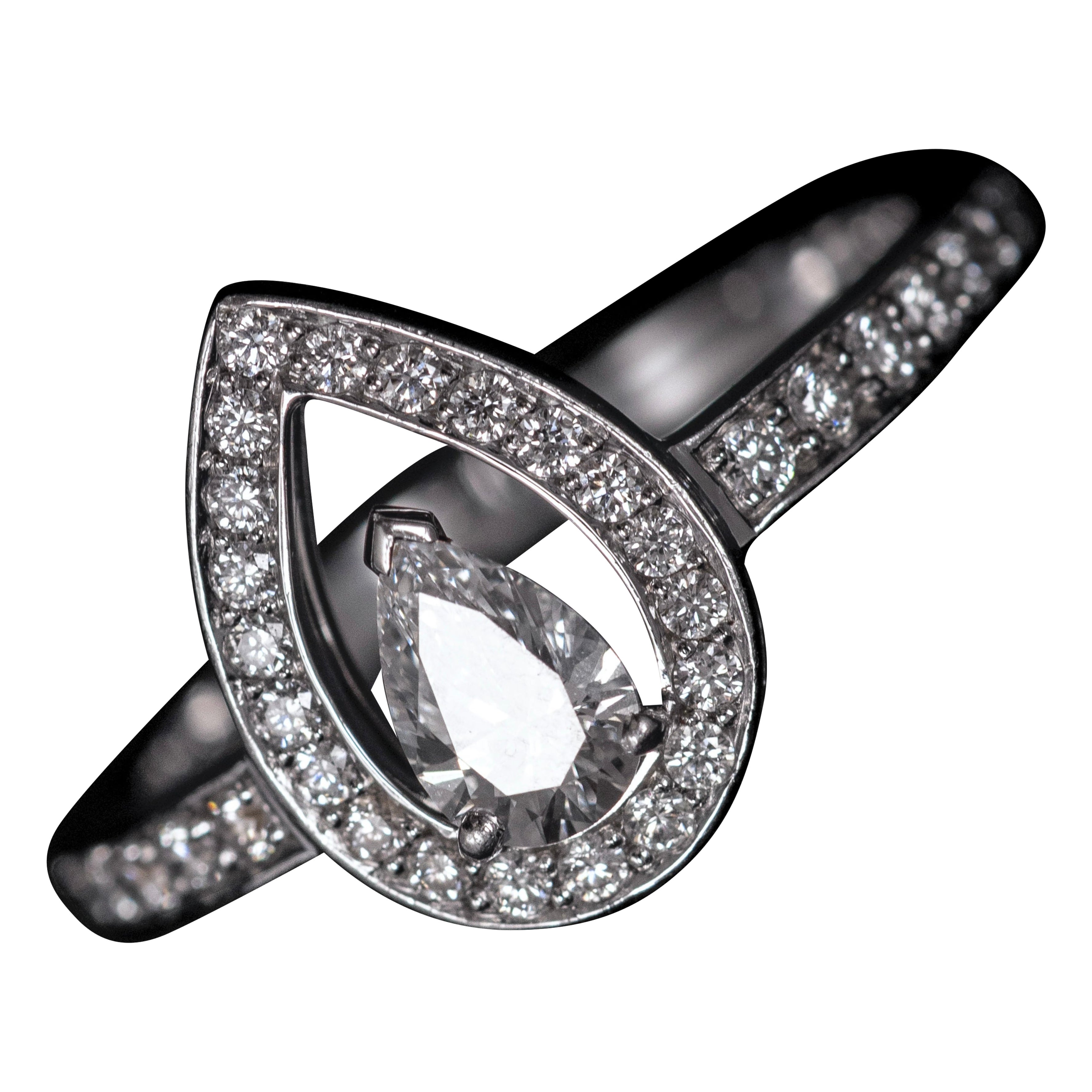 Fred Paris Lovelight GIA D Farbe Birne Brillant Diamant Platin Verlobungsring im Angebot