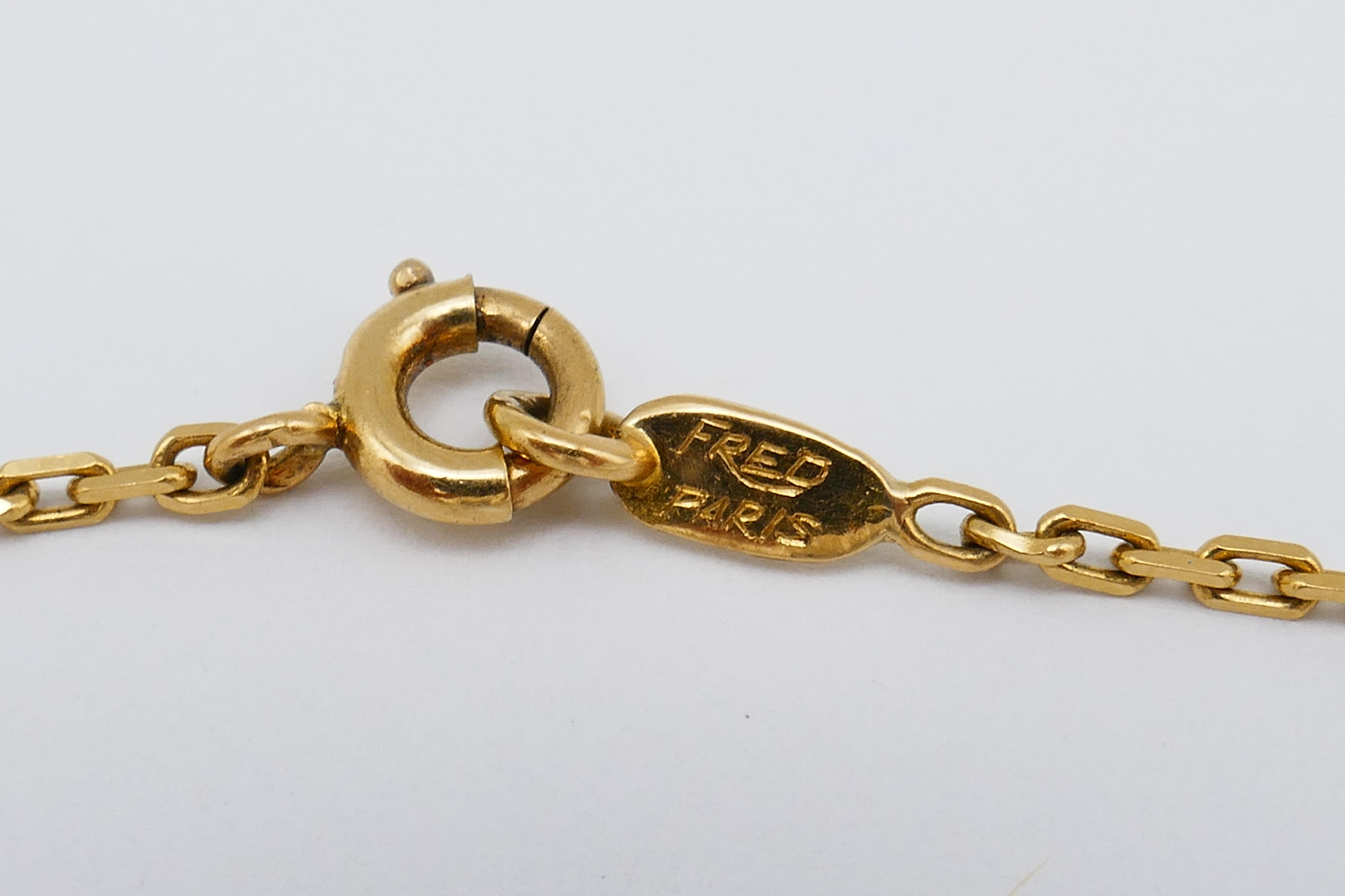 Women's or Men's Fred Paris Necklace Leo Pendant Gold Diamond Emerald For Sale