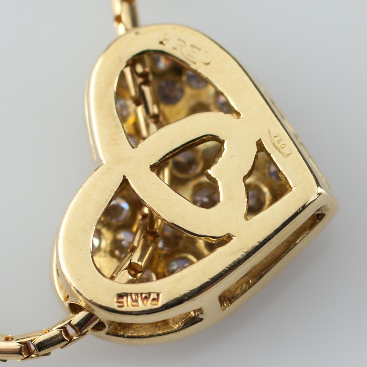 Fred Paris Halskette aus 18 Karat Gelbgold mit Pav-Diamant-Herz-Anhnger 3