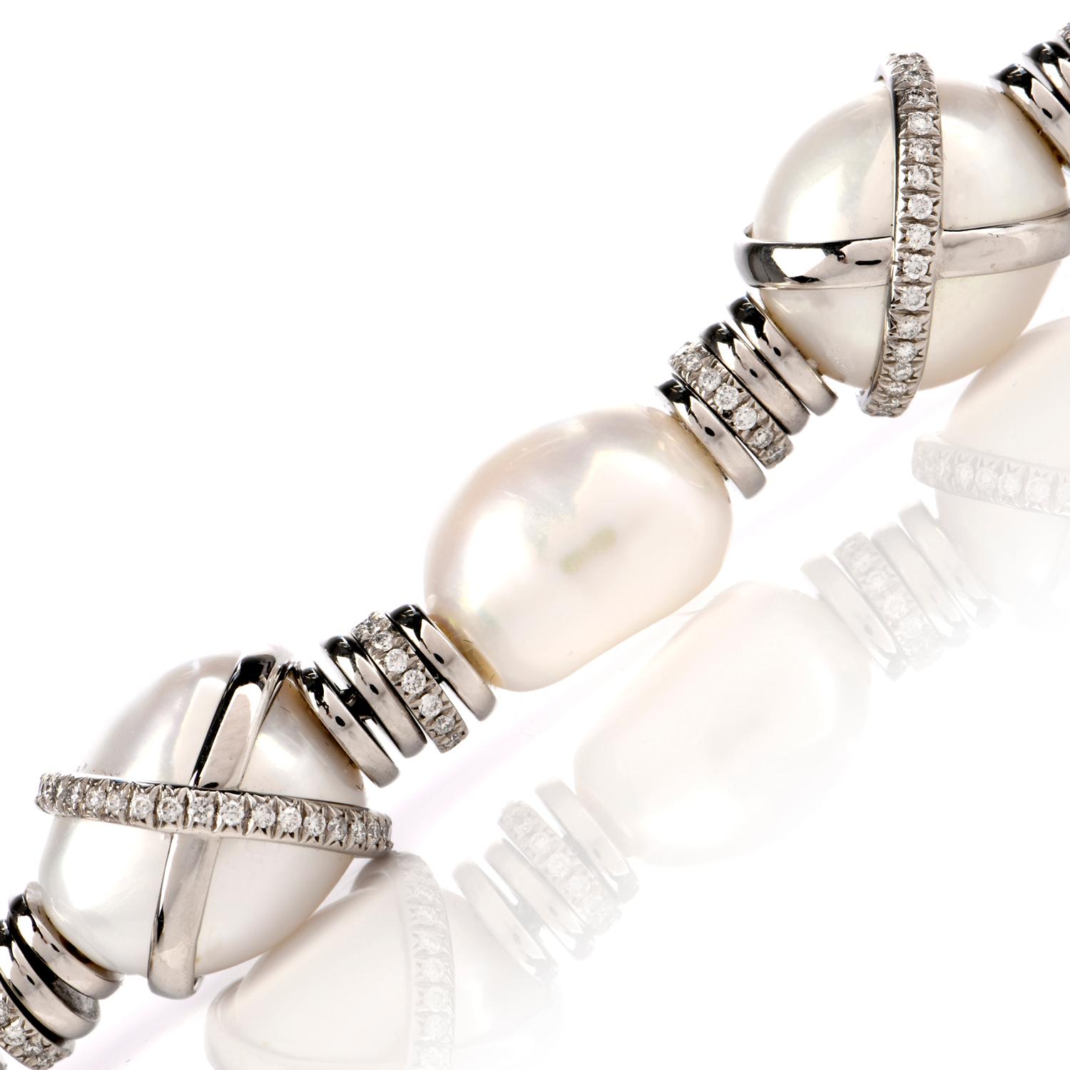 Modern Fred Paris Pearl Diamond Platinum Bracelet