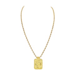 Fred Paris Pisces Zodiac Vintage Large Gold Rectangular Plaque Pendant