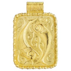 Fred Paris Pisces Zodiac Vintage Large Gold Rectangular Plaque Pendant