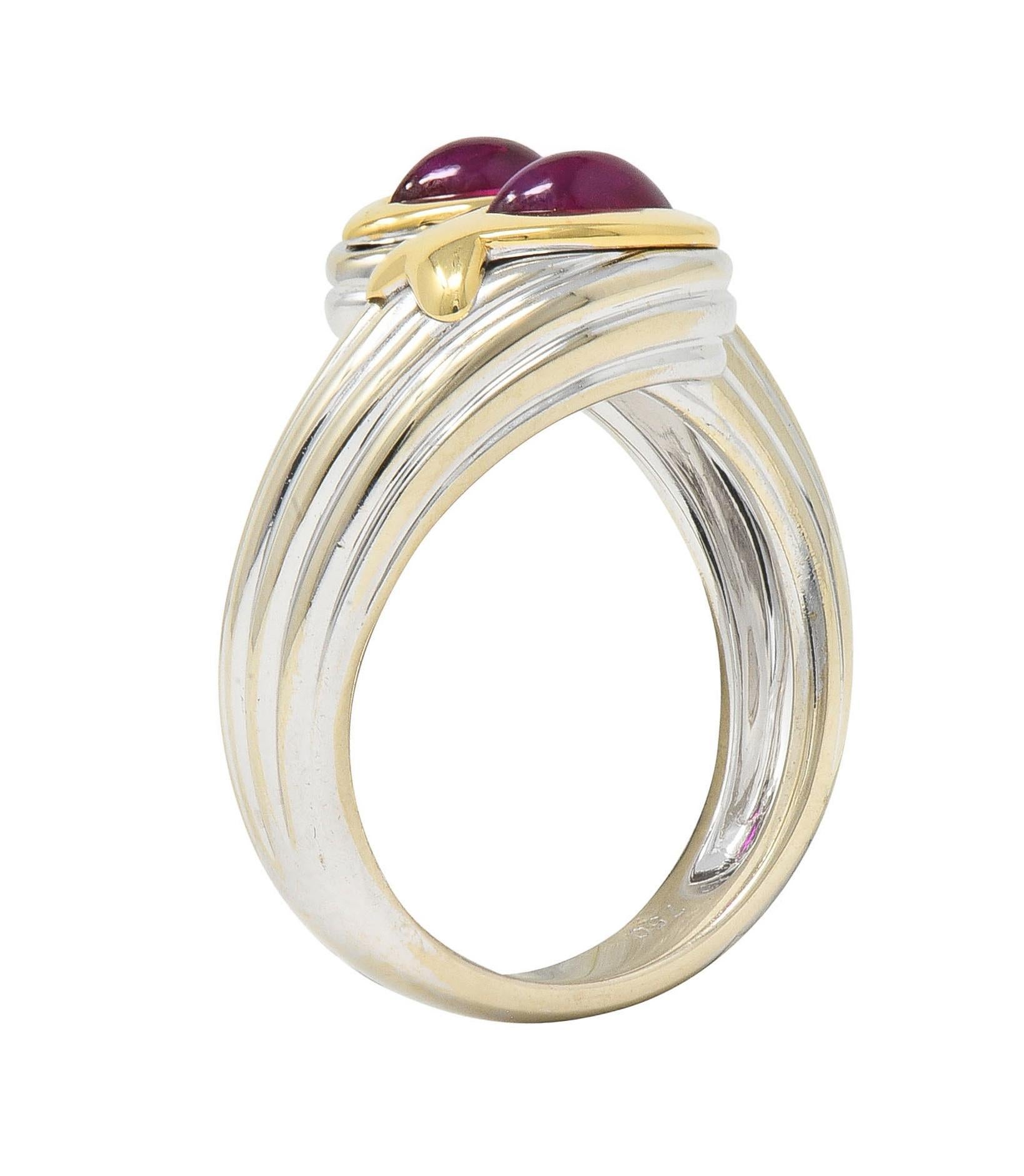 Fred Paris Bague bypass en or bicolore 18 carats Rubis Poissons Zodiac Vintage en vente 7