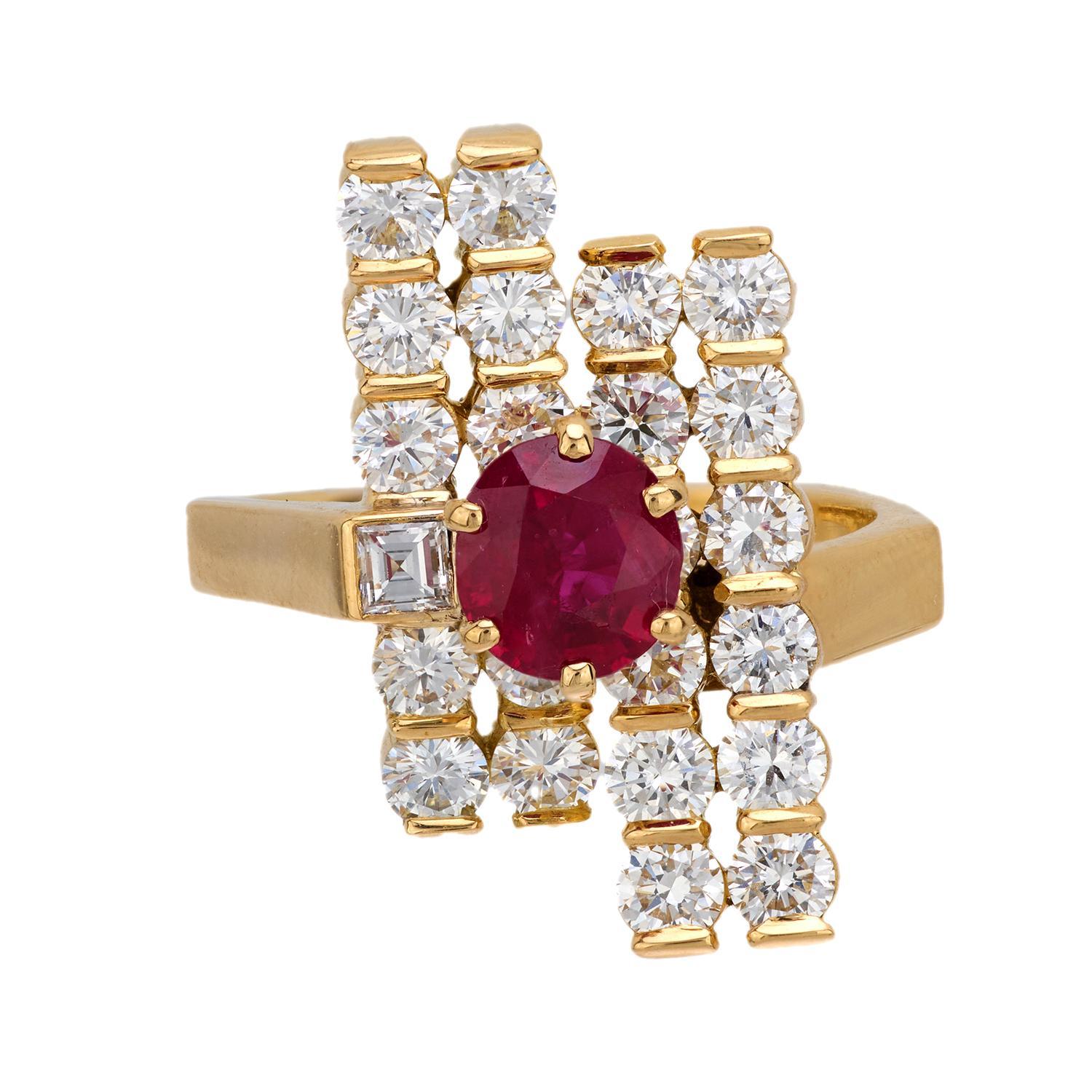 Fred Paris Rubin-Diamant-Ring aus 18 Karat Gelbgold (Moderne)