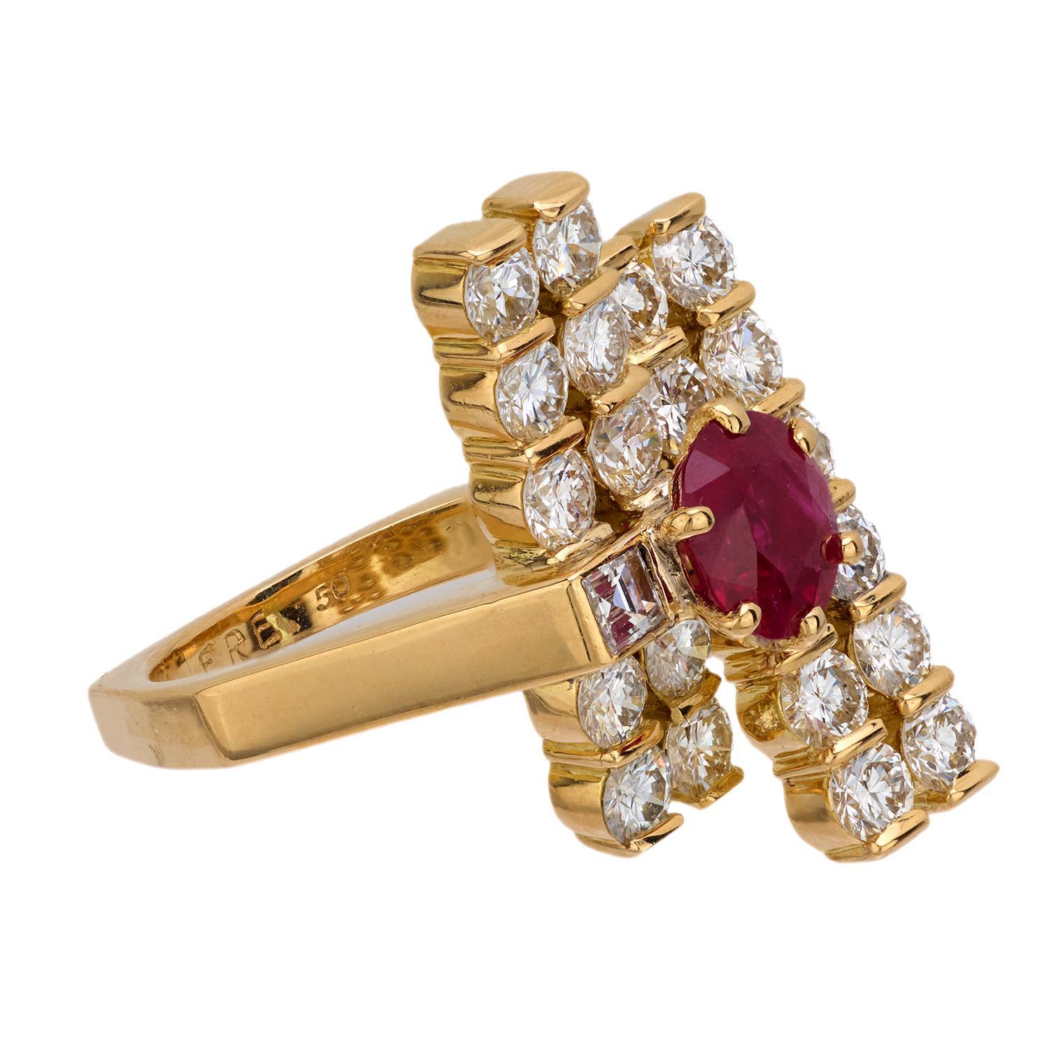 Fred Paris Rubin-Diamant-Ring aus 18 Karat Gelbgold im Zustand „Hervorragend“ in Beverly Hills, CA
