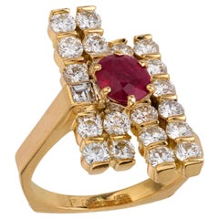 Fred Paris Rubin-Diamant-Ring aus 18 Karat Gelbgold