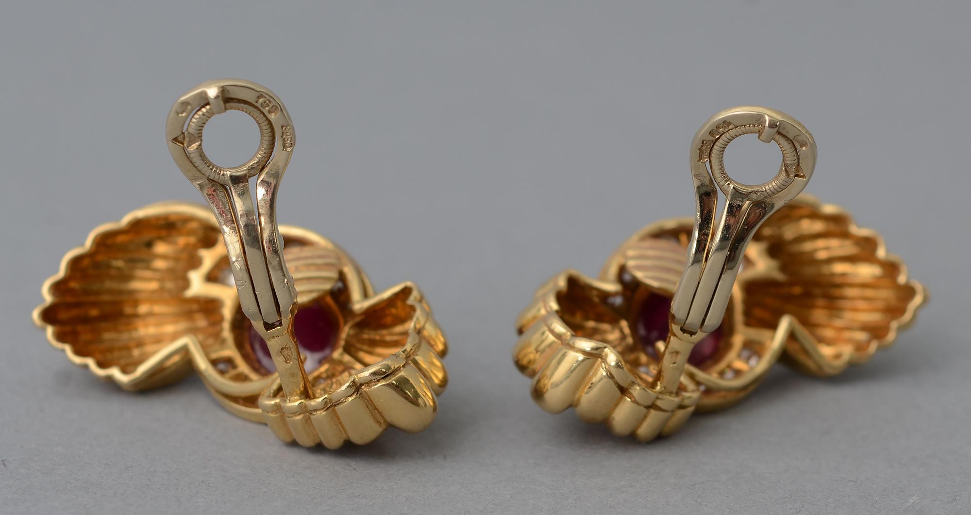 Modern Fred Paris Ruby Diamond Earrings For Sale