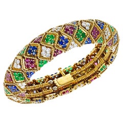 Vintage Fred Paris Ruby, Emerald, Sapphire and Diamond Bangle, 18k